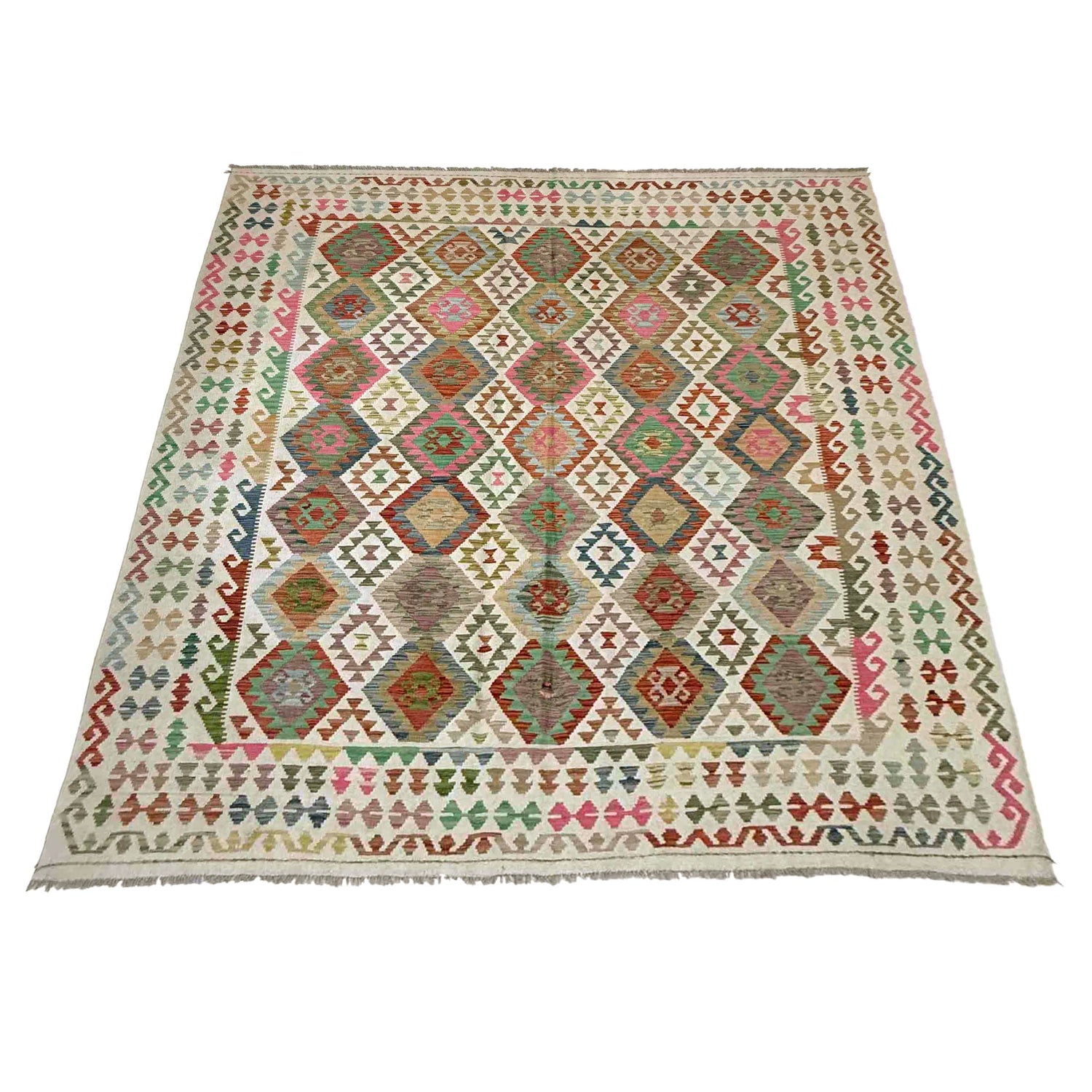 Handmade Turkish Design Wool Kilim 8' 5" x 9' 9" ft / 257 x 297 cm - No. Y39298
