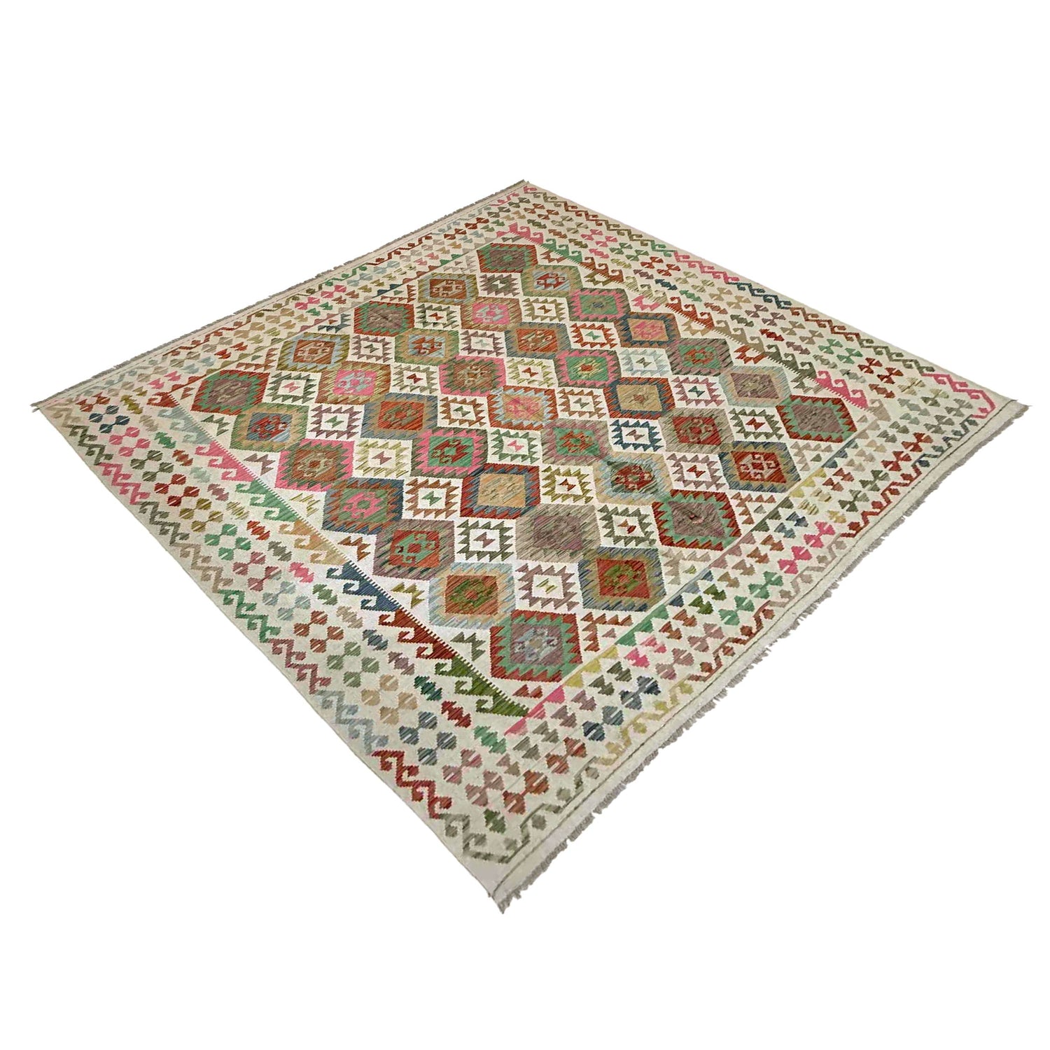 Handmade Turkish Design Wool Kilim 8' 5" x 9' 9" ft / 257 x 297 cm - No. Y39298