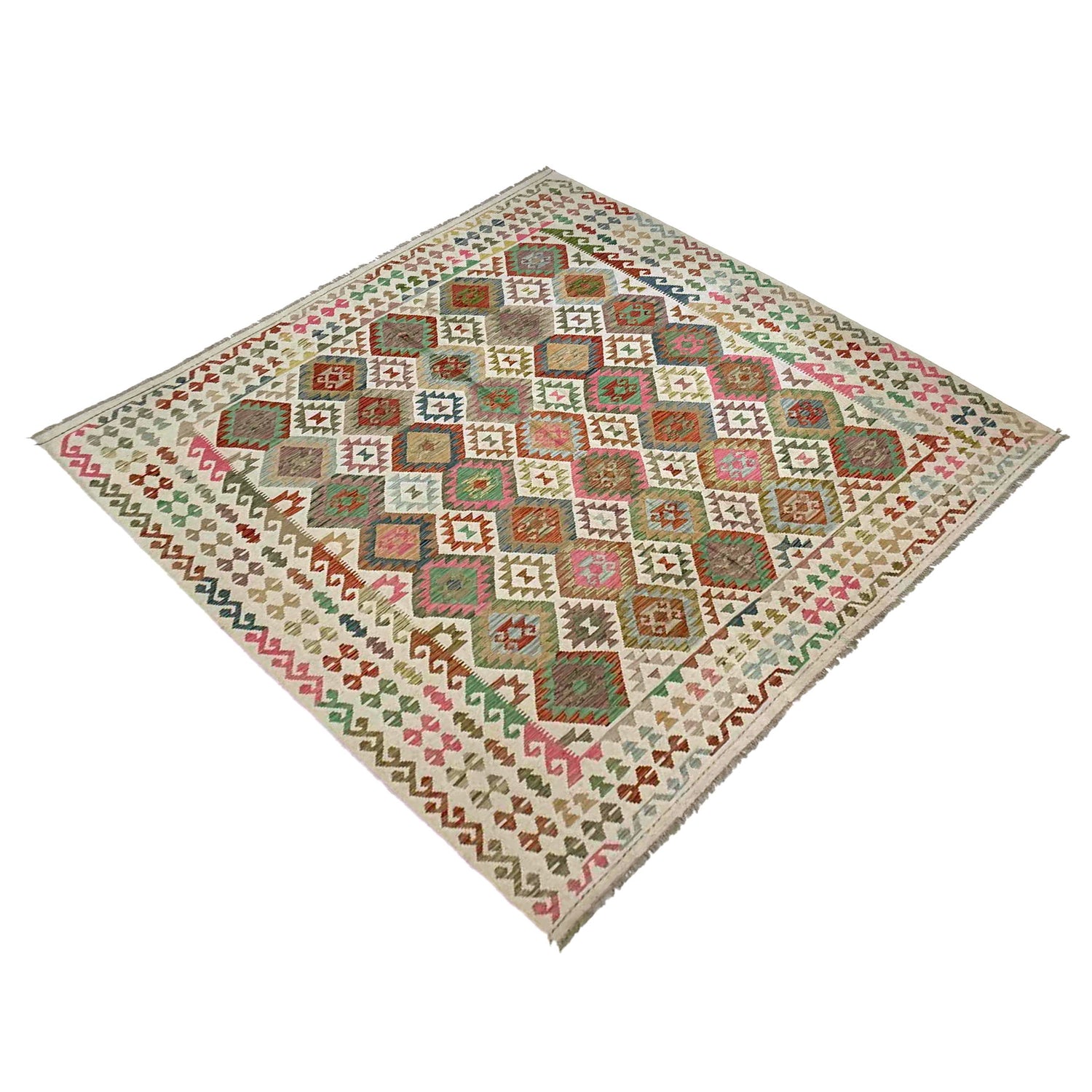 Handmade Turkish Design Wool Kilim 8' 5" x 9' 9" ft / 257 x 297 cm - No. Y39298