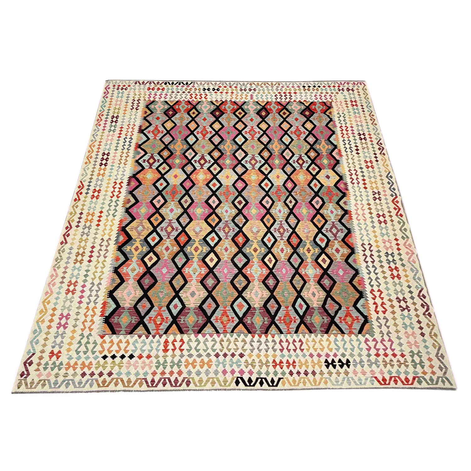 Hand Knotted Afghan Style Kilim 13' 3" x 18' 10" ft / 403 x 575 cm - No. Y39309