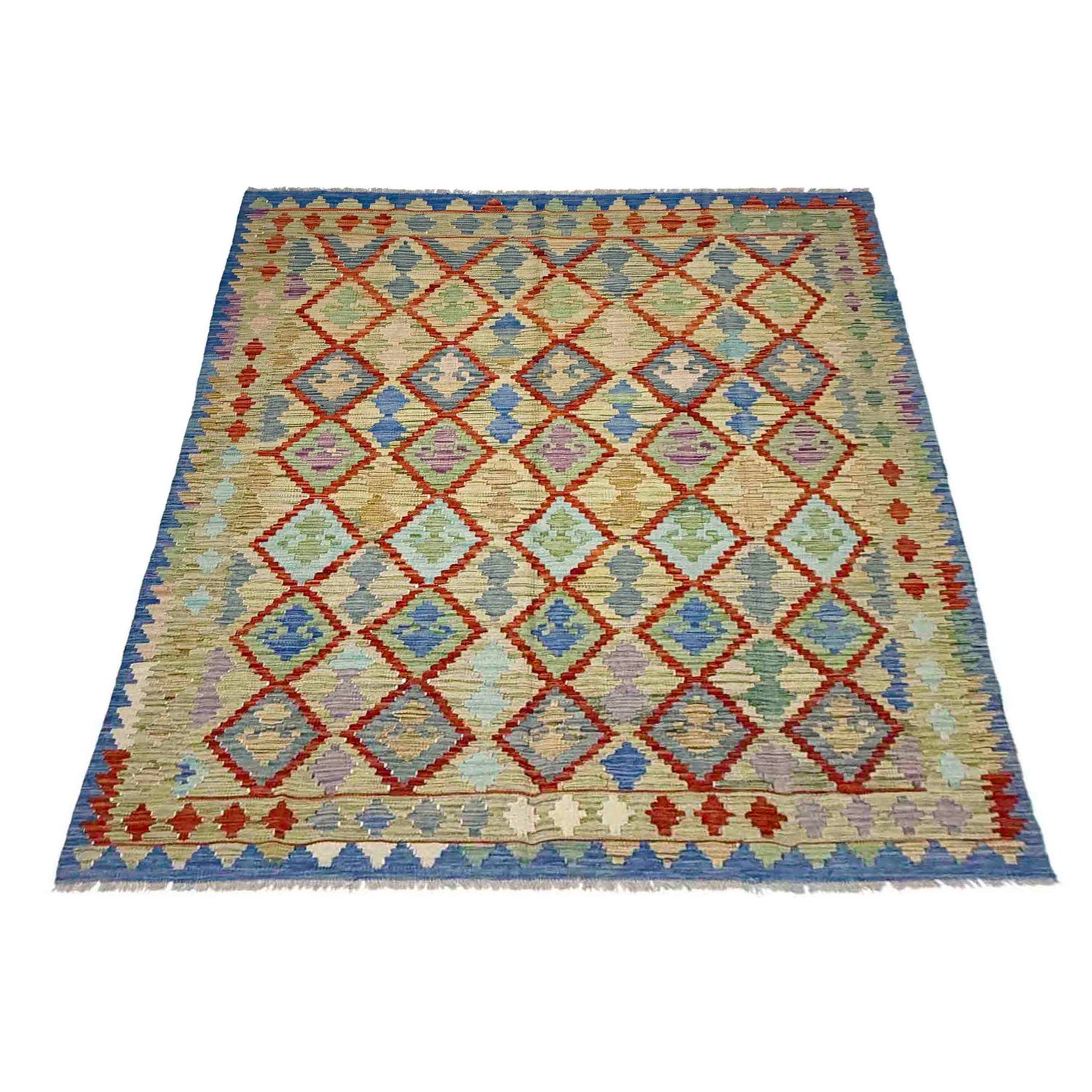 Handmade Afghan Vegetable Kilim 5' 11" x 7' 9" ft / 180 x 236 cm - No. Y39315