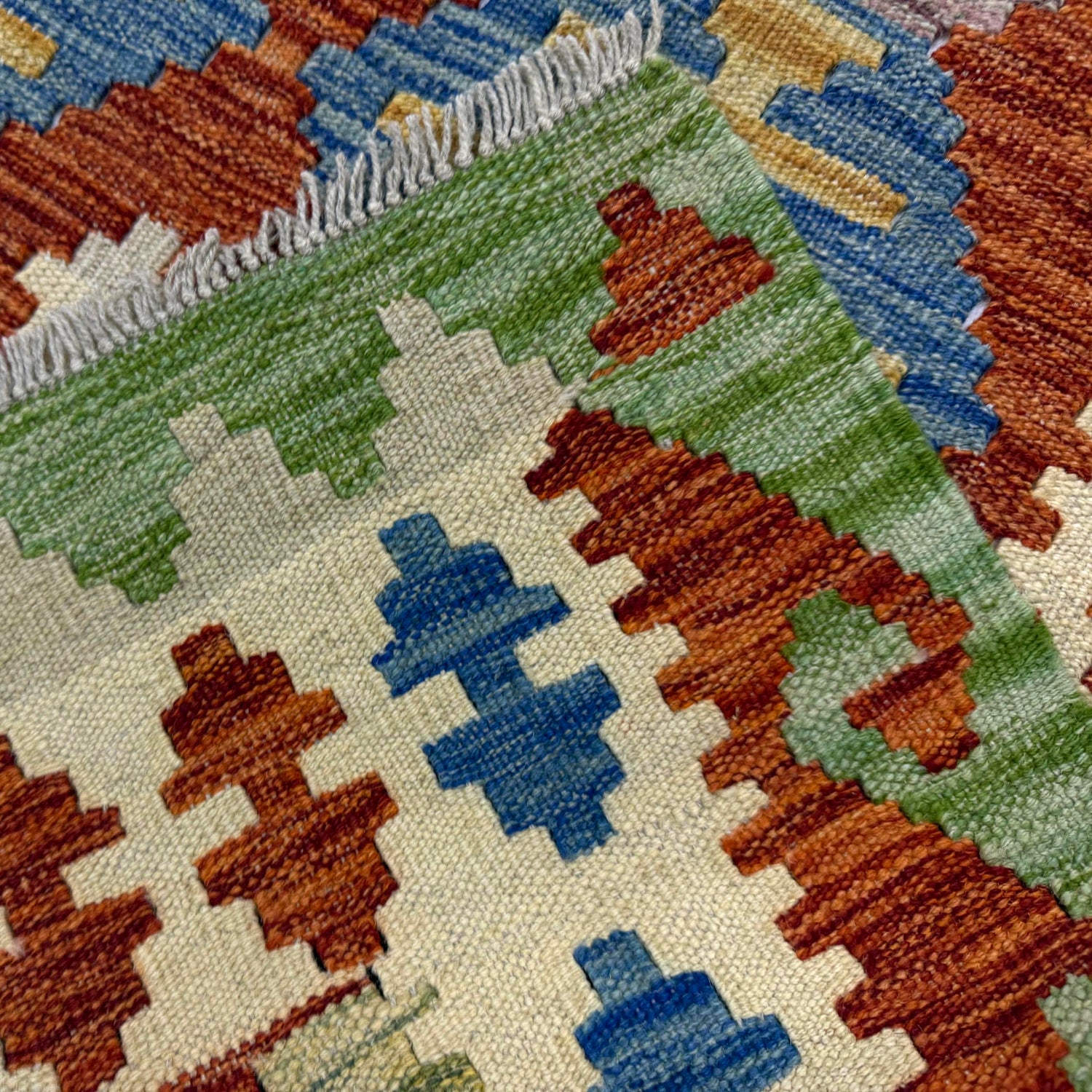 Multi Color ful Flat-Weave Wool Kilim 6' 0" x 7' 5" ft / 184 x 227 cm - No. Y39317