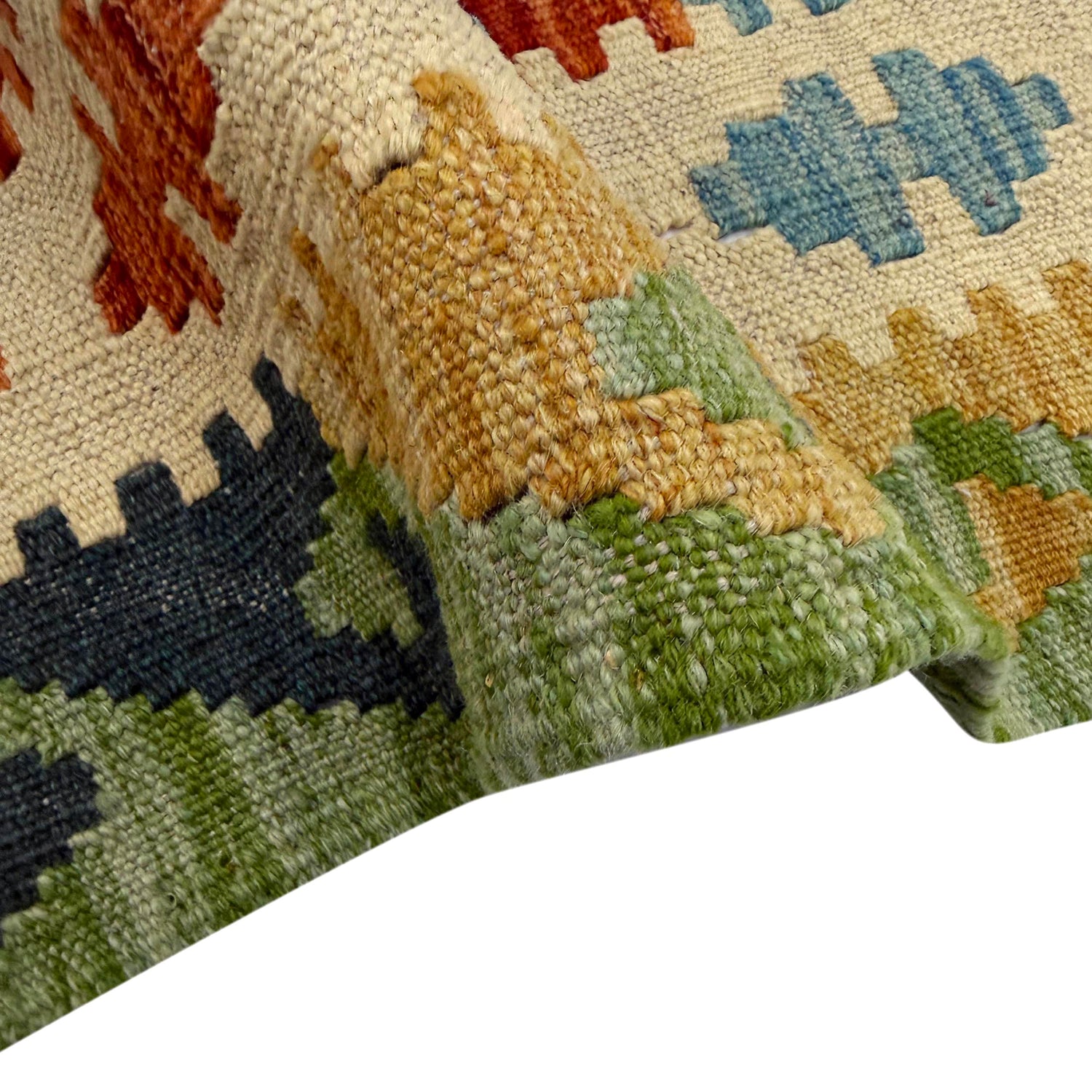 Multi Color ful Flat-Weave Wool Kilim 6' 0" x 7' 5" ft / 184 x 227 cm - No. Y39317