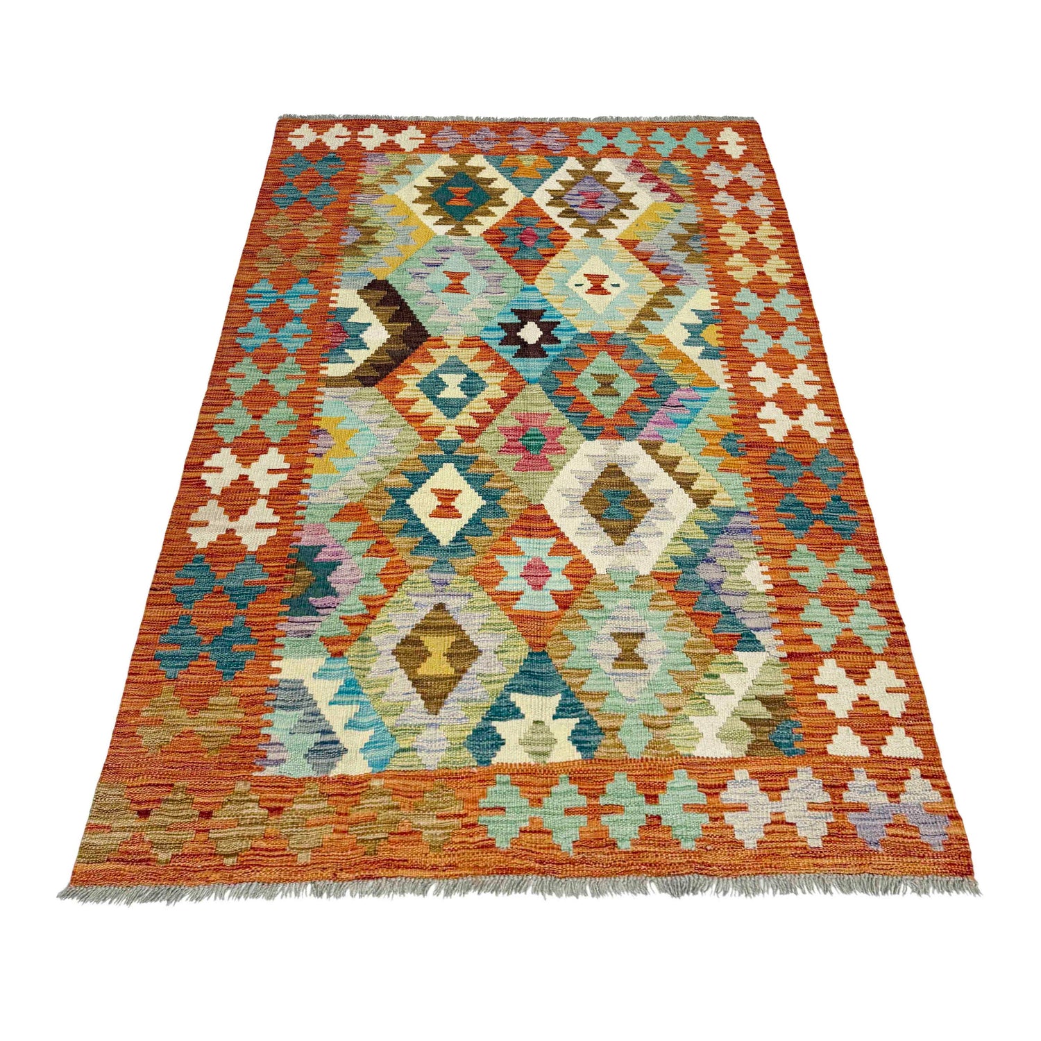 Handmade Afghan Vegetable Kilim 3' 11" x 6' 3" ft / 120 x 190 cm - No. Y39320