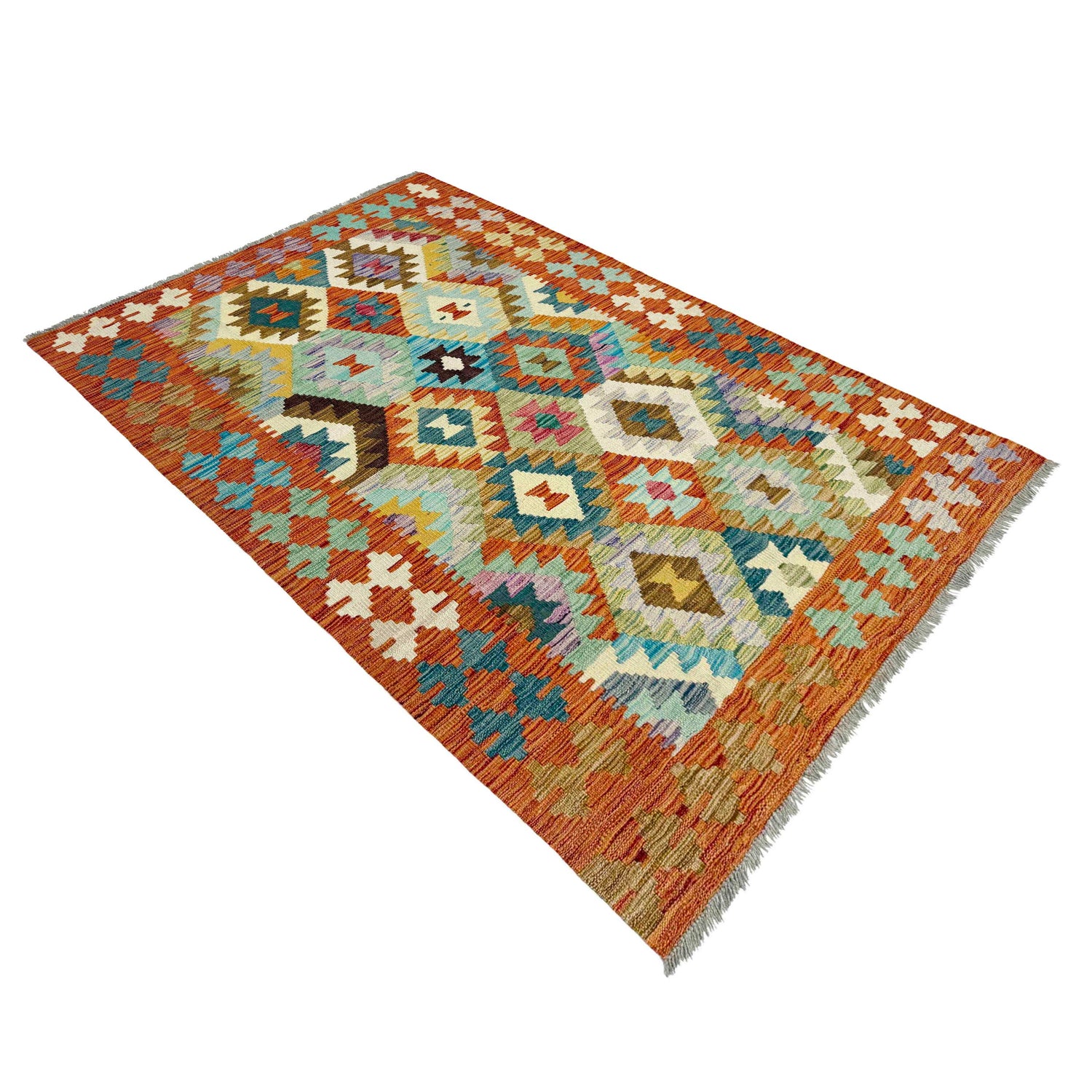Handmade Afghan Vegetable Kilim 3' 11" x 6' 3" ft / 120 x 190 cm - No. Y39320