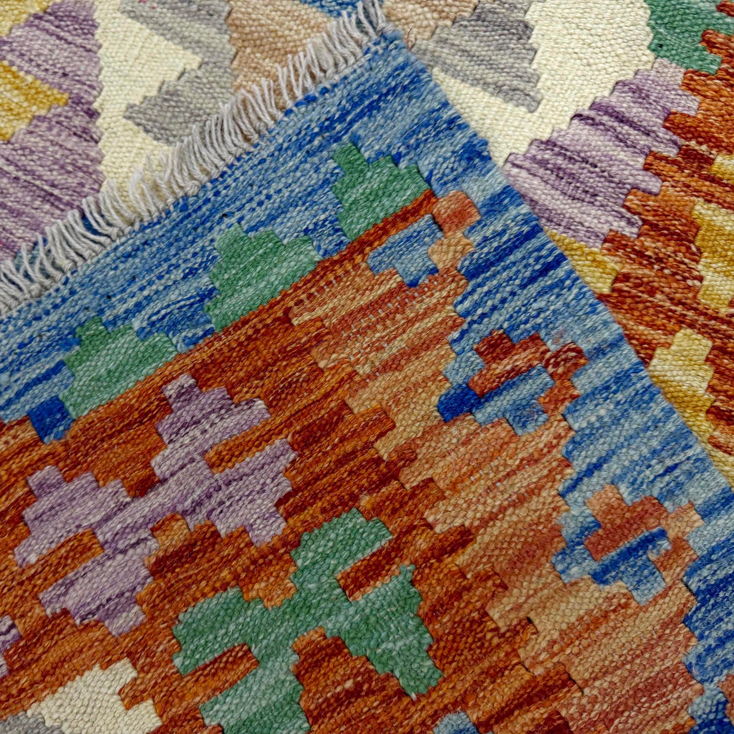 Multi Color ful Flat-Weave Wool Kilim 3' 11" x 6' 0" ft / 120 x 183 cm - No. Y39322
