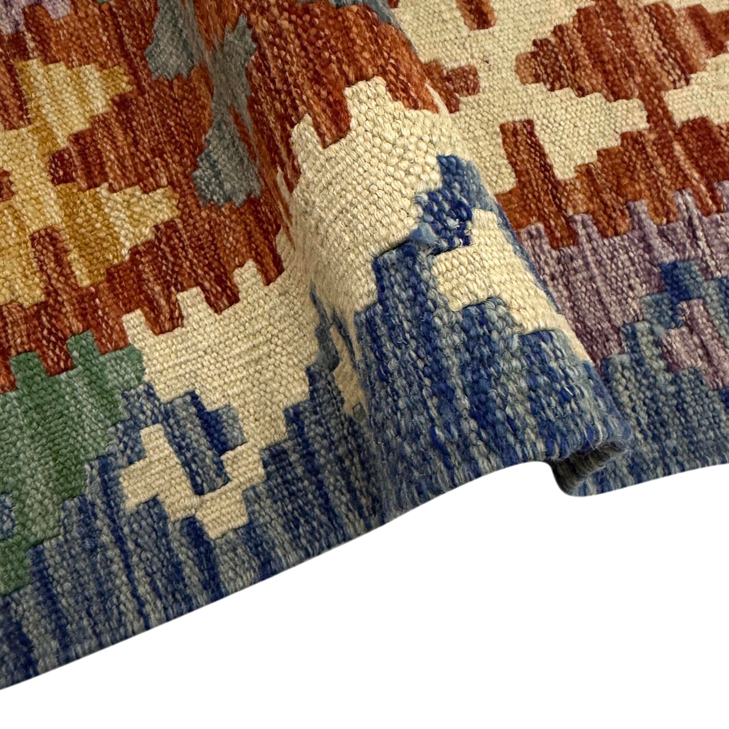 Multi Color ful Flat-Weave Wool Kilim 3' 11" x 6' 0" ft / 120 x 183 cm - No. Y39322