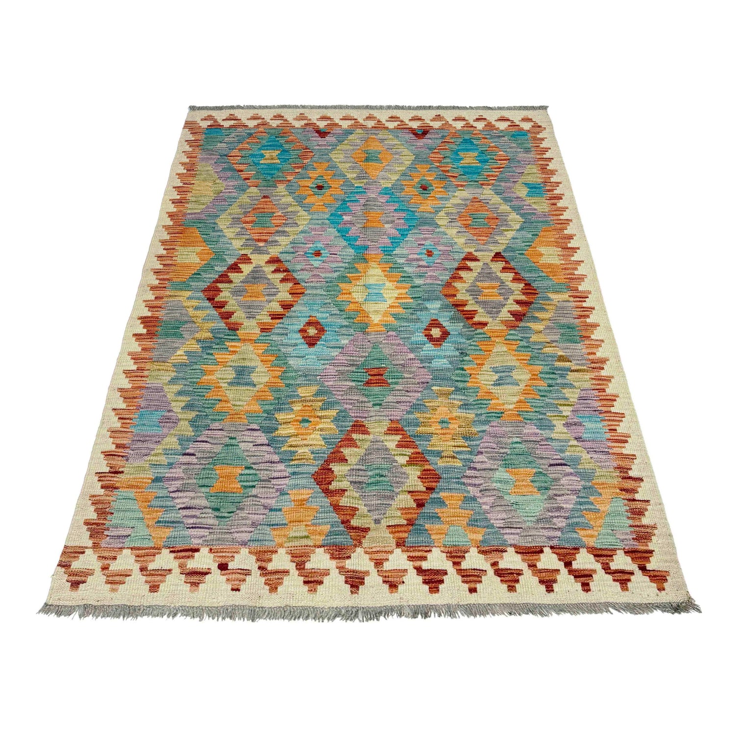 Handmade Vegetable Kilim 4' 0" x 5' 11" ft / 122 x 180 cm - No. Y39323