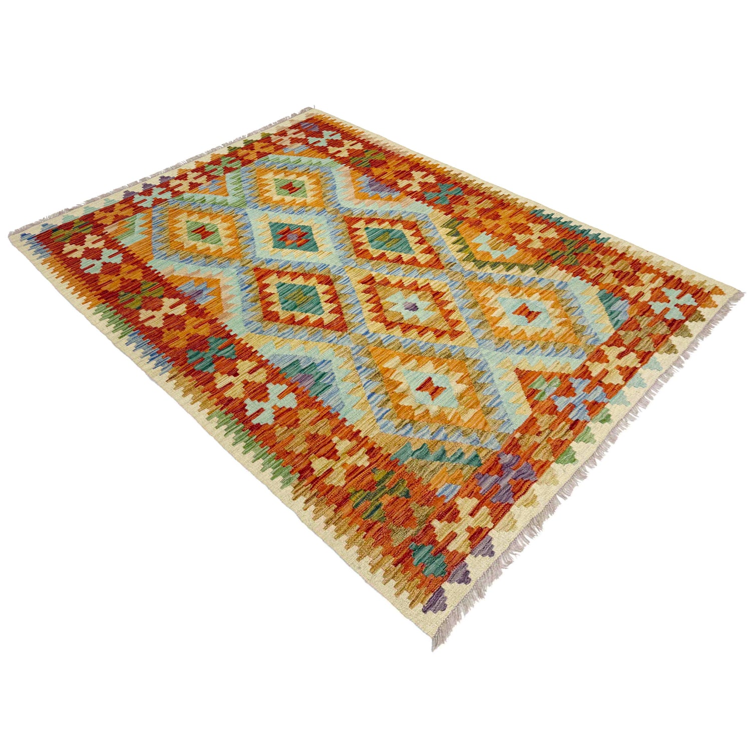 Handmade Vegetable Kelim 4' 2" x 5' 9" ft / 127 x 174 cm - No. Y39326