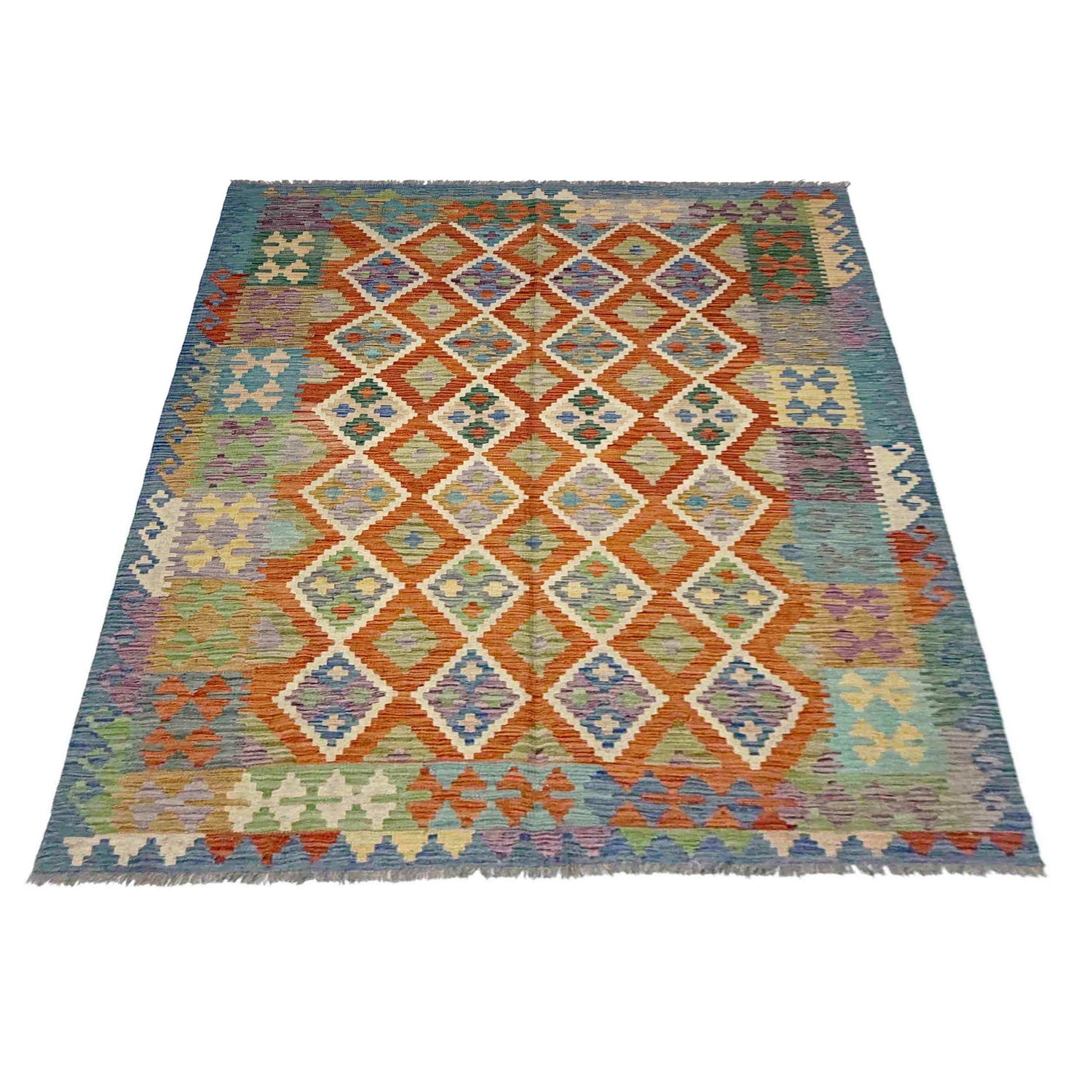 Hand Knotted Afghan Style Kilim 5' 10" x 7' 7" ft / 179 x 231 cm - No. Y39327