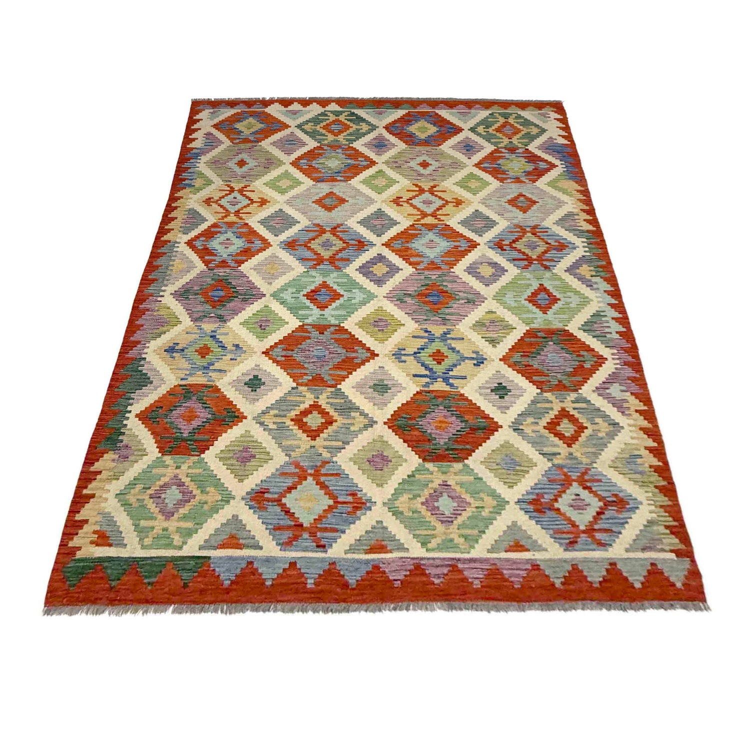 Handmade Afghan Vegetable Kilim 5' 9" x 8' 1" ft / 176 x 247 cm - No. Y39332