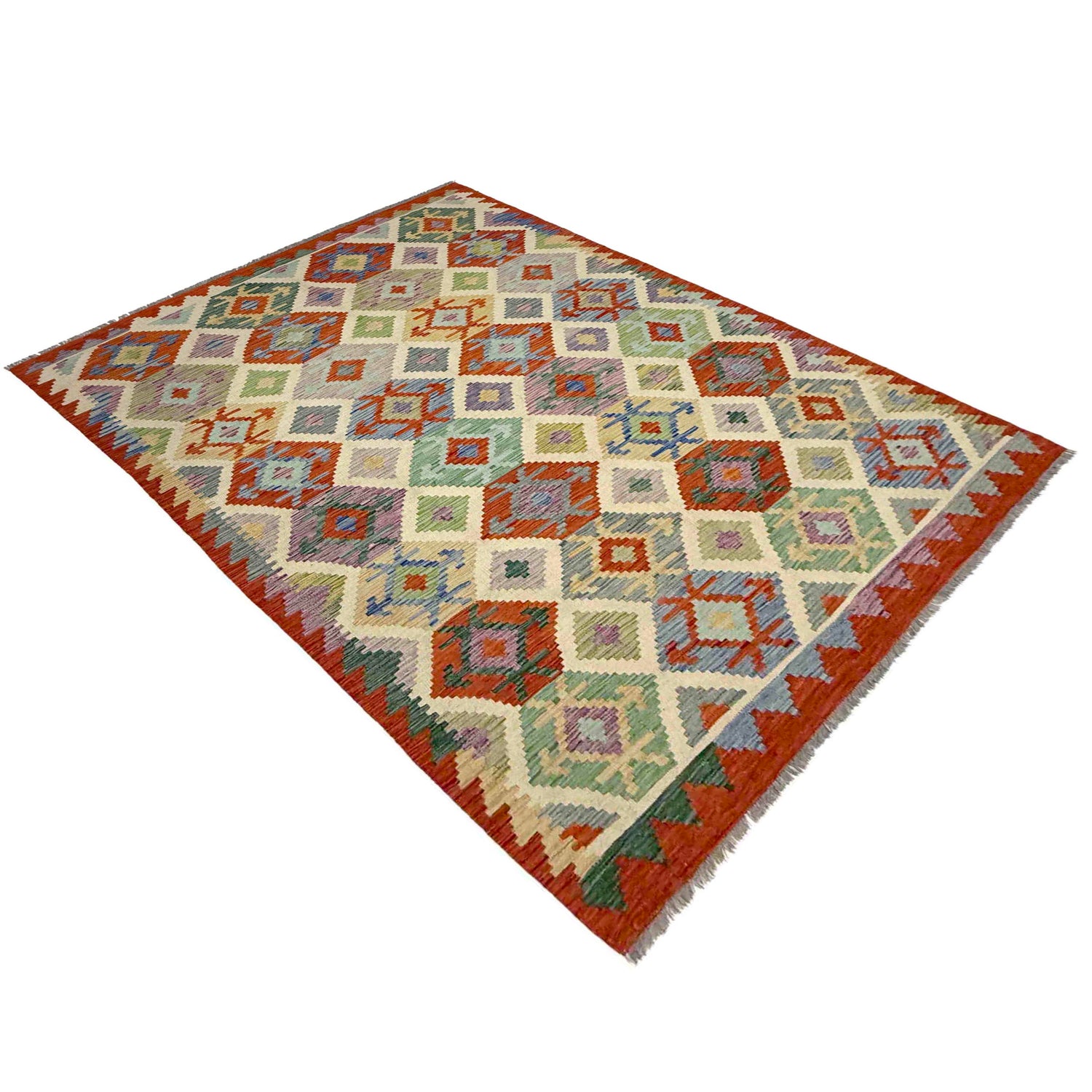 Handmade Afghan Vegetable Kilim 5' 9" x 8' 1" ft / 176 x 247 cm - No. Y39332