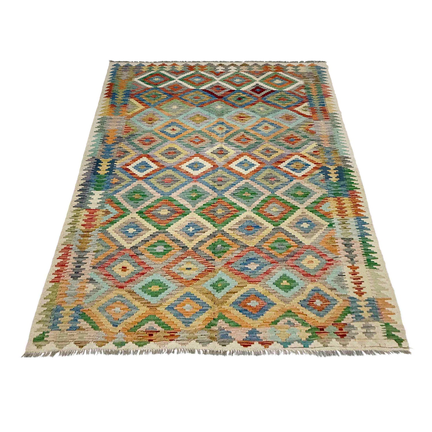 Hand Made Afghan Kilim 6' 1" x 8' 4" ft / 185 x 255 cm - No. Y39335