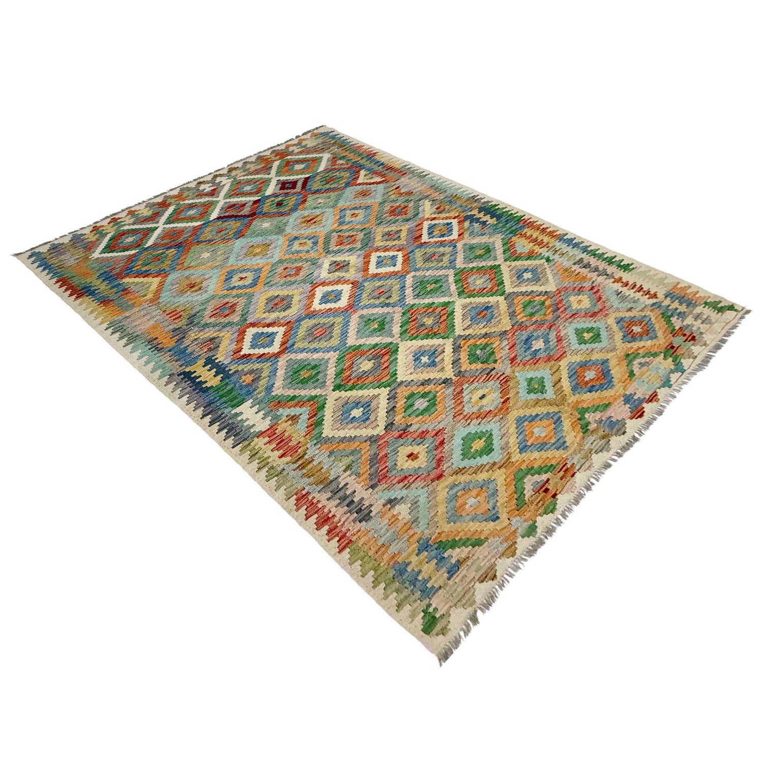 Hand Made Afghan Kilim 6' 1" x 8' 4" ft / 185 x 255 cm - No. Y39335