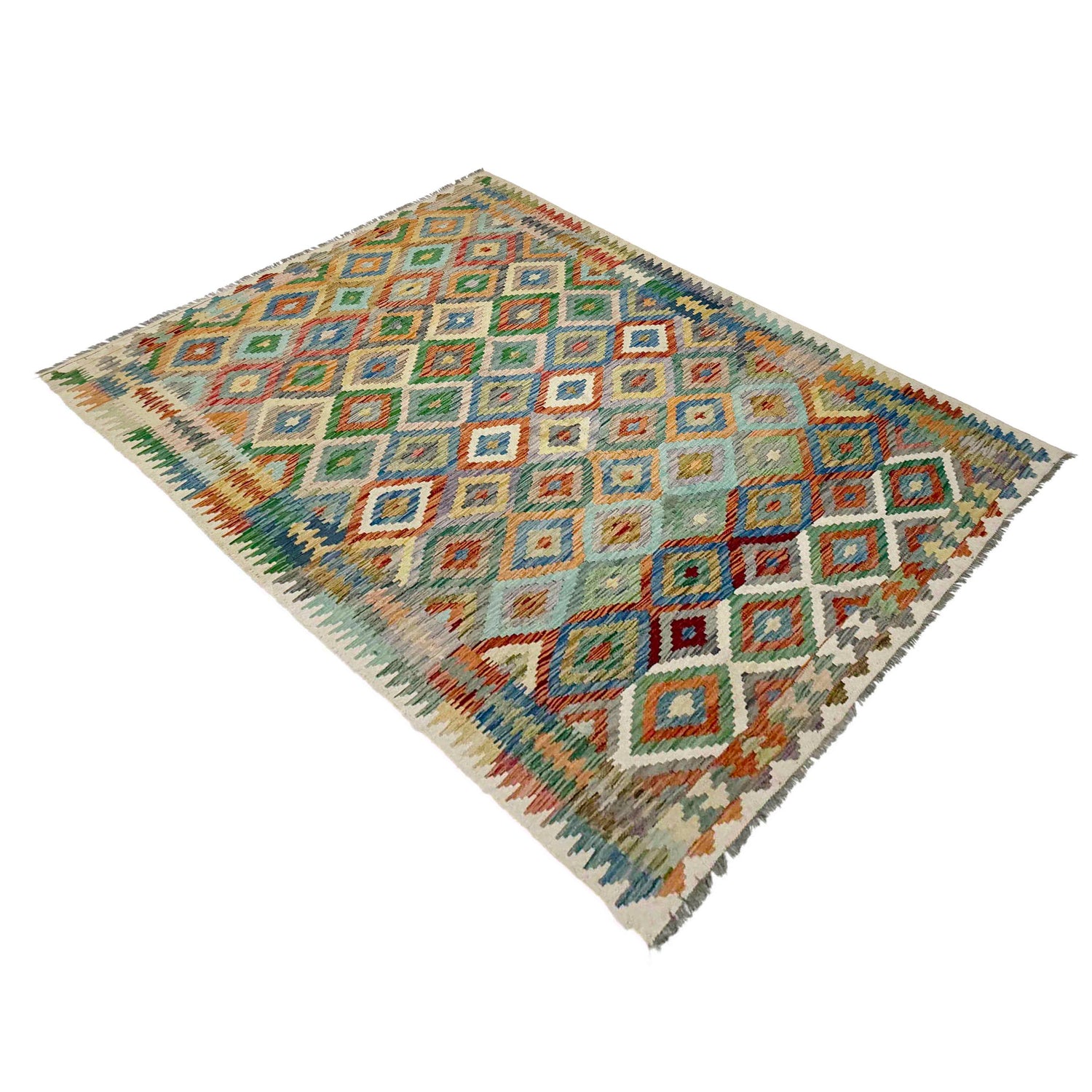 Hand Made Afghan Kilim 6' 1" x 8' 4" ft / 185 x 255 cm - No. Y39335