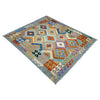 Multi Color ful Flat-Weave Wool Kilim 5' 10" x 7' 6" ft / 178 x 229 cm - No. Y39336