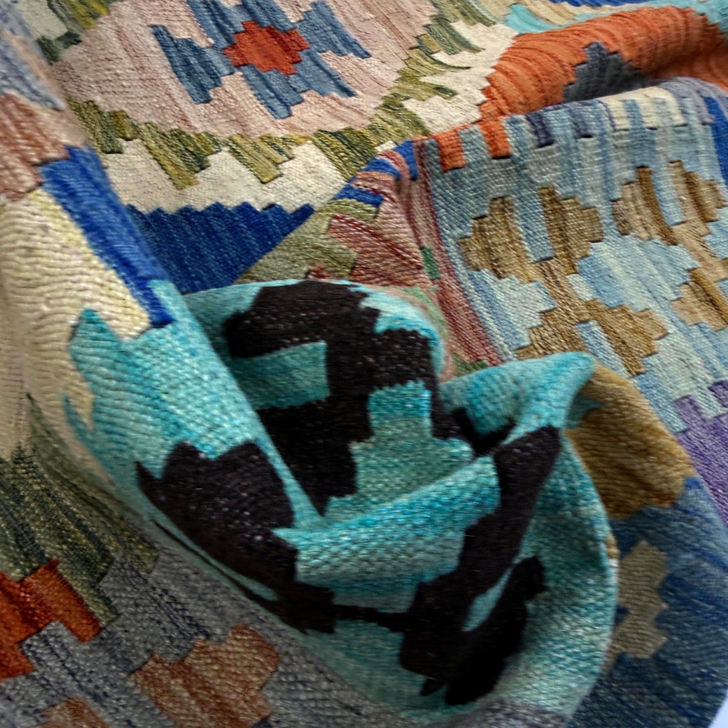 Multi Color ful Flat-Weave Wool Kilim 5' 10" x 7' 6" ft / 178 x 229 cm - No. Y39336