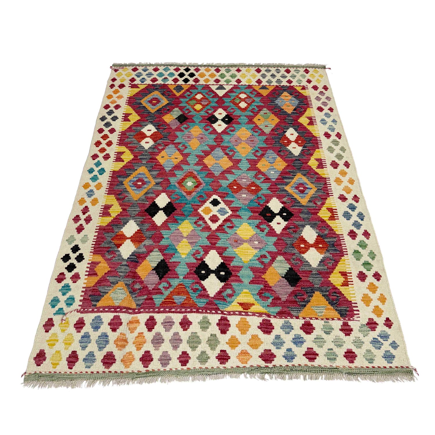 Hand Knotted Afghan Style Kilim 4' 5" x 6' 2" ft / 135 x 188 cm - No. Y39337