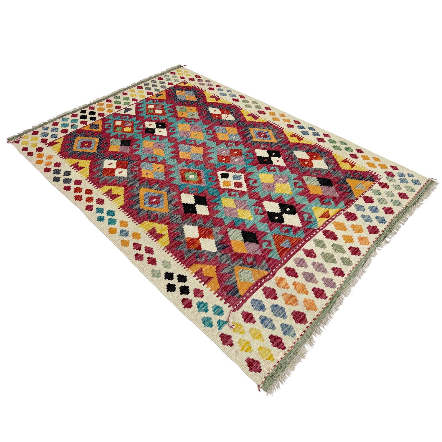 Hand Knotted Afghan Style Kilim 4' 5" x 6' 2" ft / 135 x 188 cm - No. Y39337