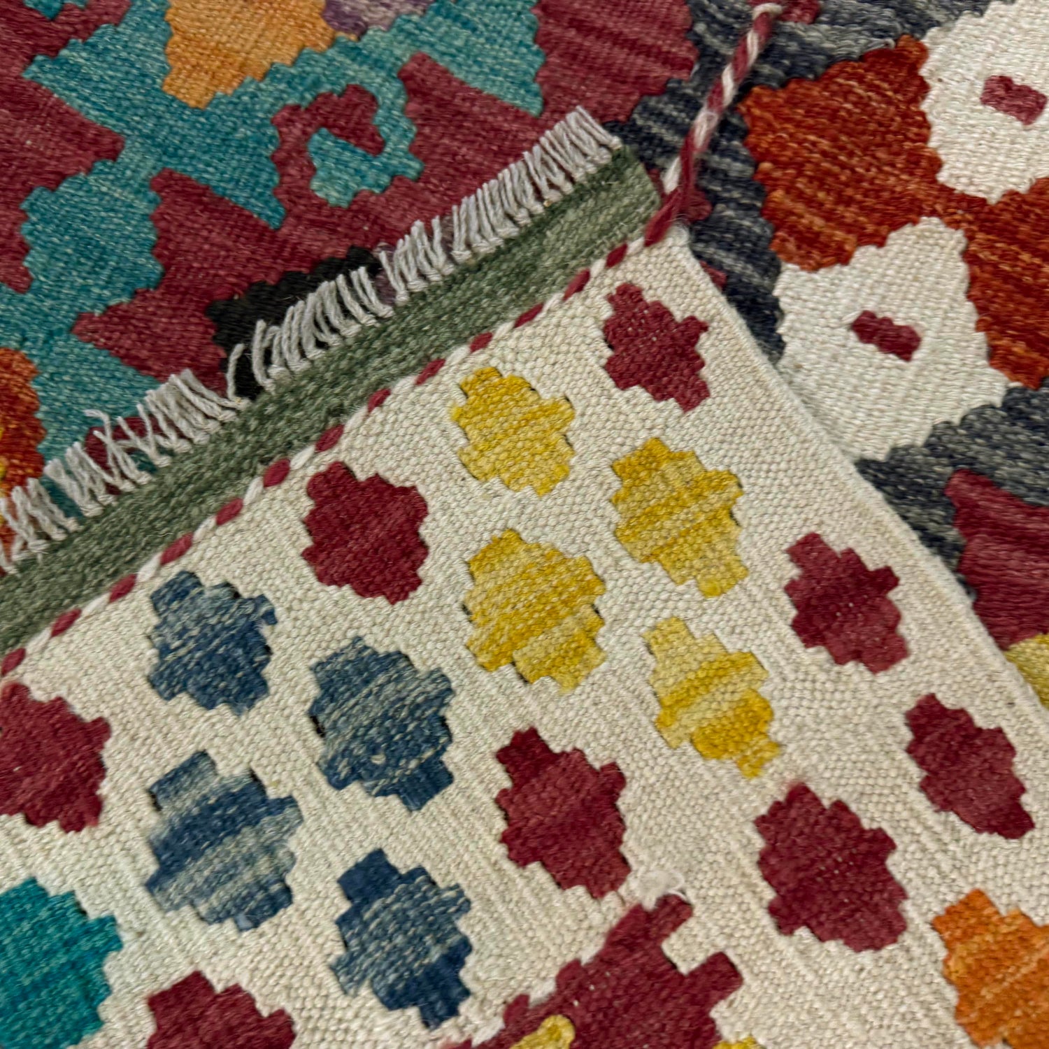 Hand Knotted Afghan Style Kilim 4' 5" x 6' 2" ft / 135 x 188 cm - No. Y39337