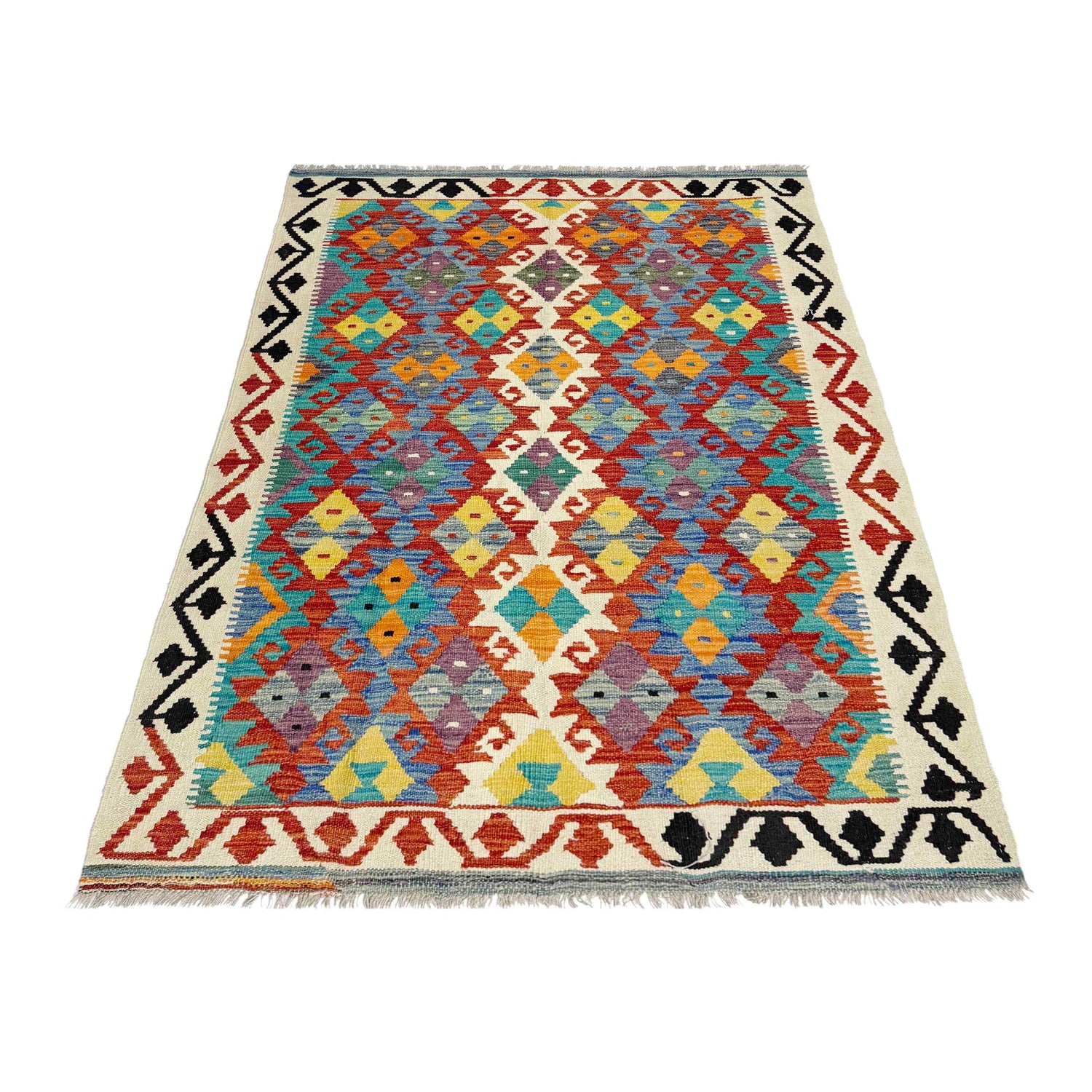 Hand Woven Wool Kelim 4' 3" x 6' 3" ft / 130 x 190 cm - No. Y39338