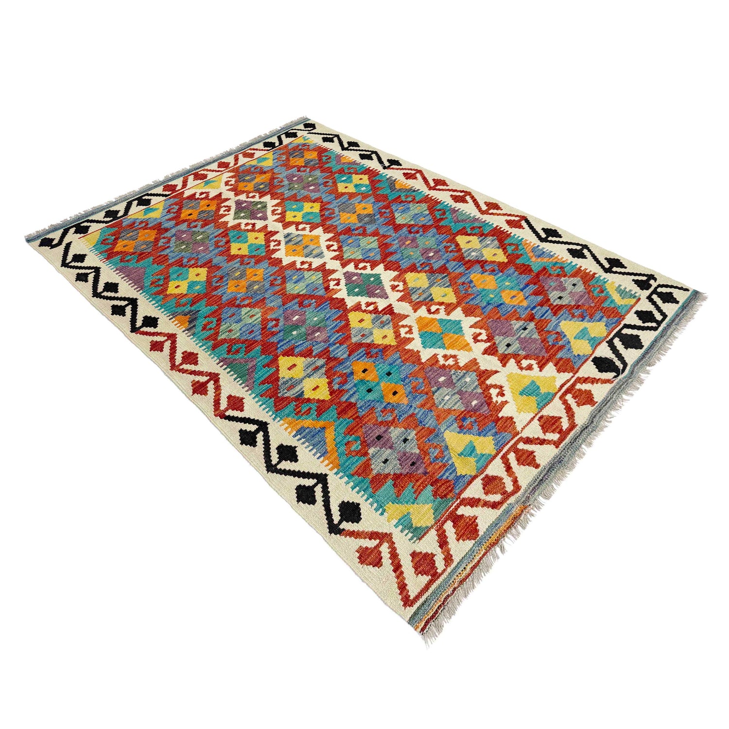 Hand Woven Wool Kelim 4' 3" x 6' 3" ft / 130 x 190 cm - No. Y39338