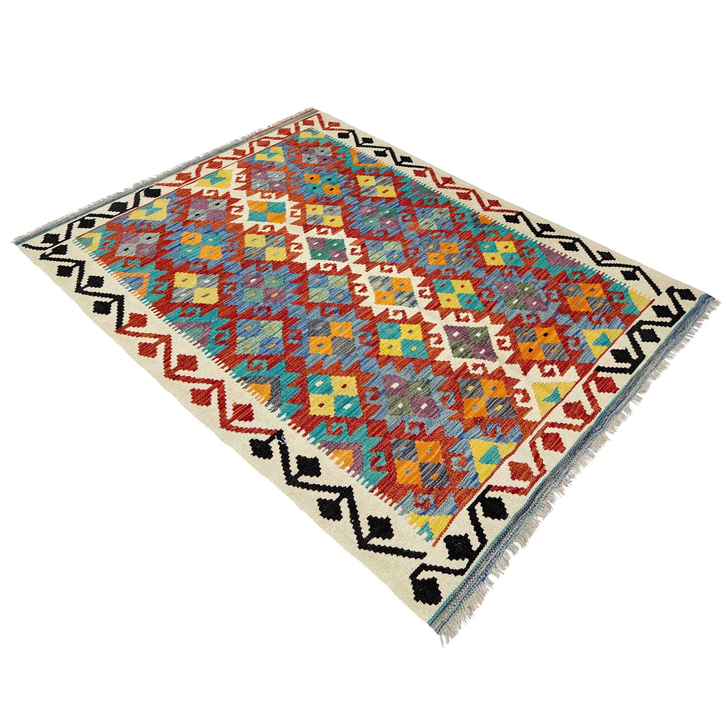 Hand Woven Wool Kelim 4' 3" x 6' 3" ft / 130 x 190 cm - No. Y39338