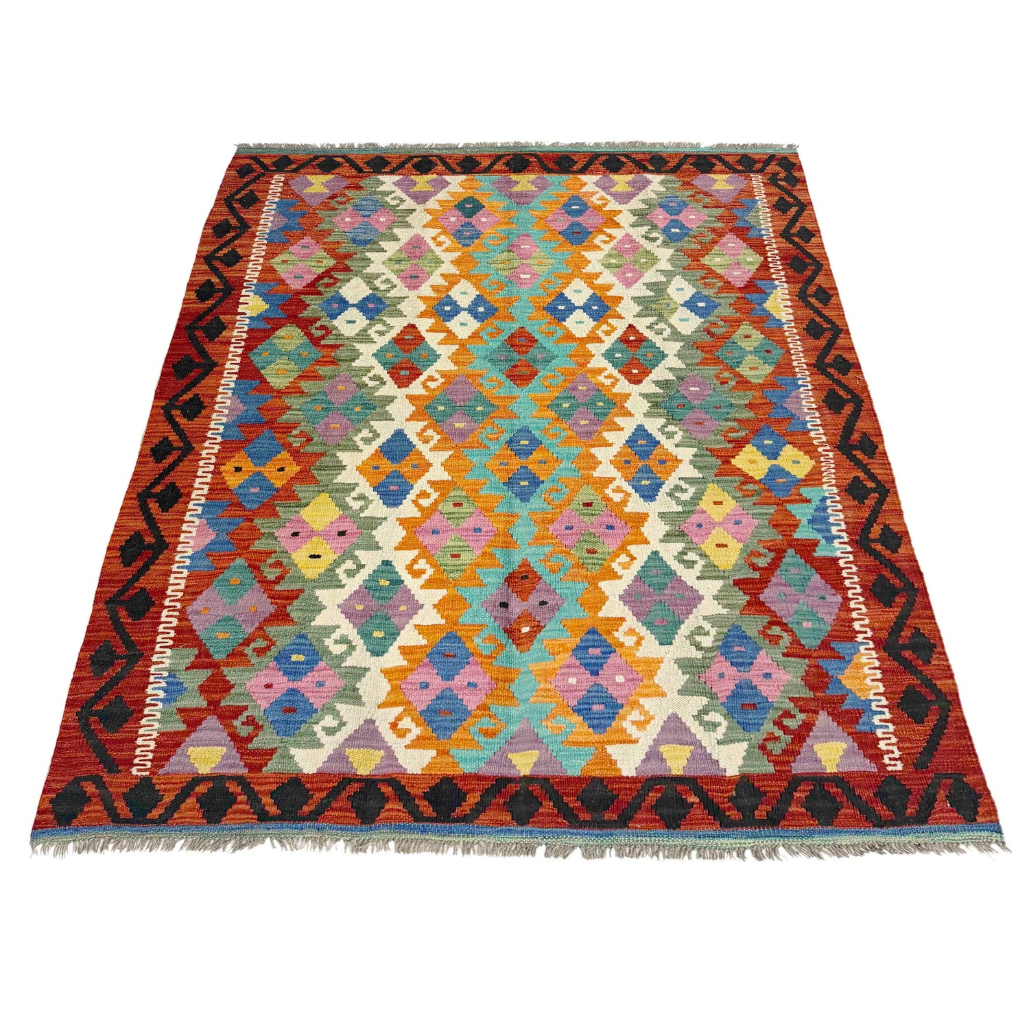 Hand Knotted Afghan Style Kilim 4' 4" x 6' 2" ft / 132 x 188 cm - No. Y39346