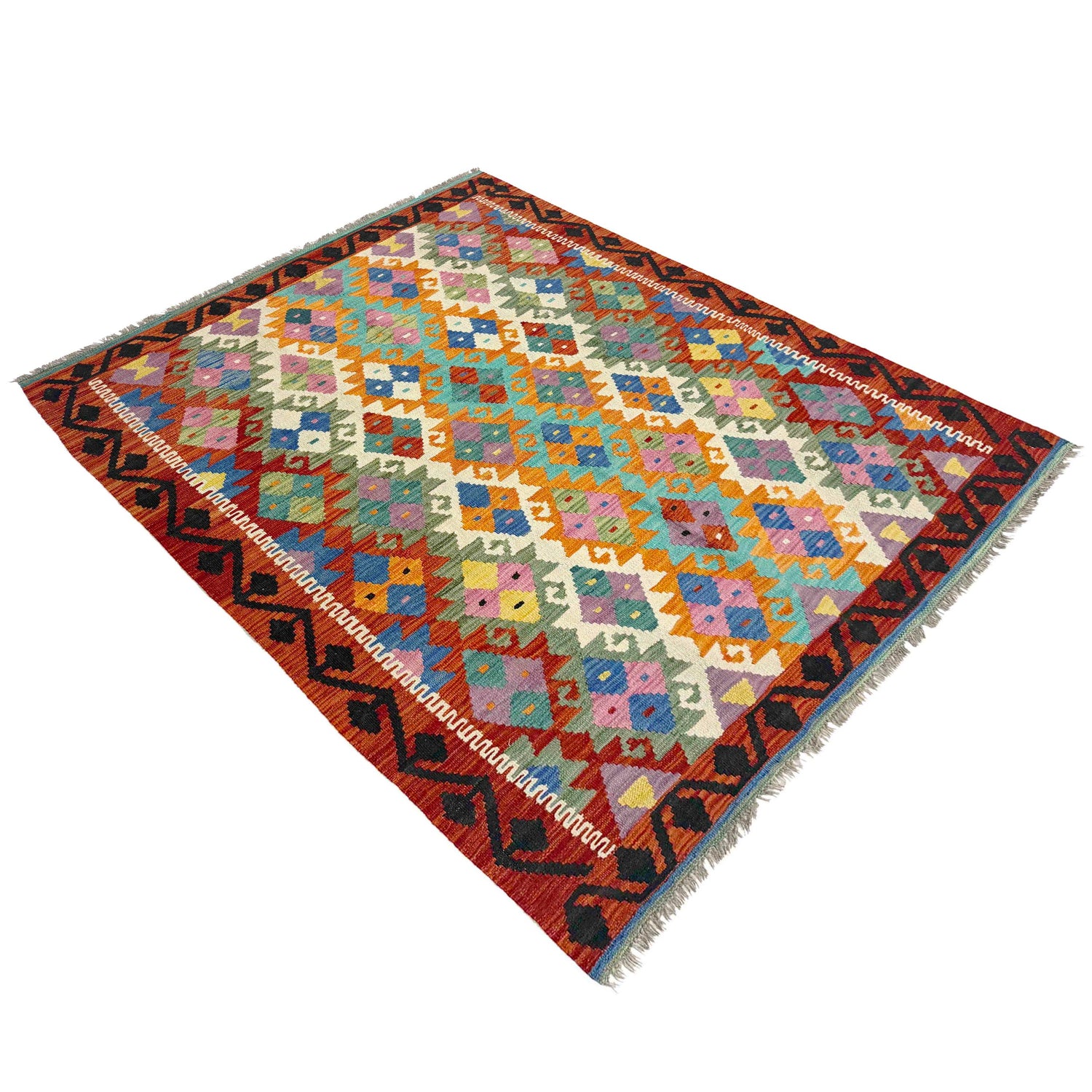 Hand Knotted Afghan Style Kilim 4' 4" x 6' 2" ft / 132 x 188 cm - No. Y39346