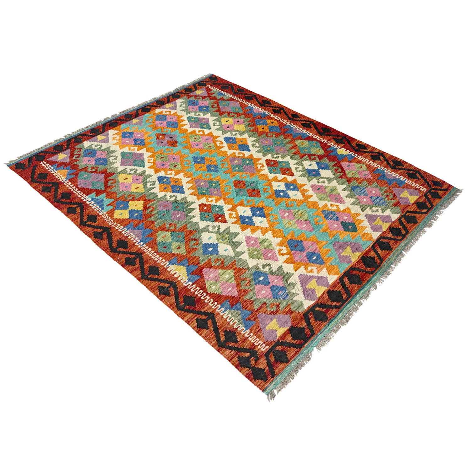 Hand Knotted Afghan Style Kilim 4' 4" x 6' 2" ft / 132 x 188 cm - No. Y39346