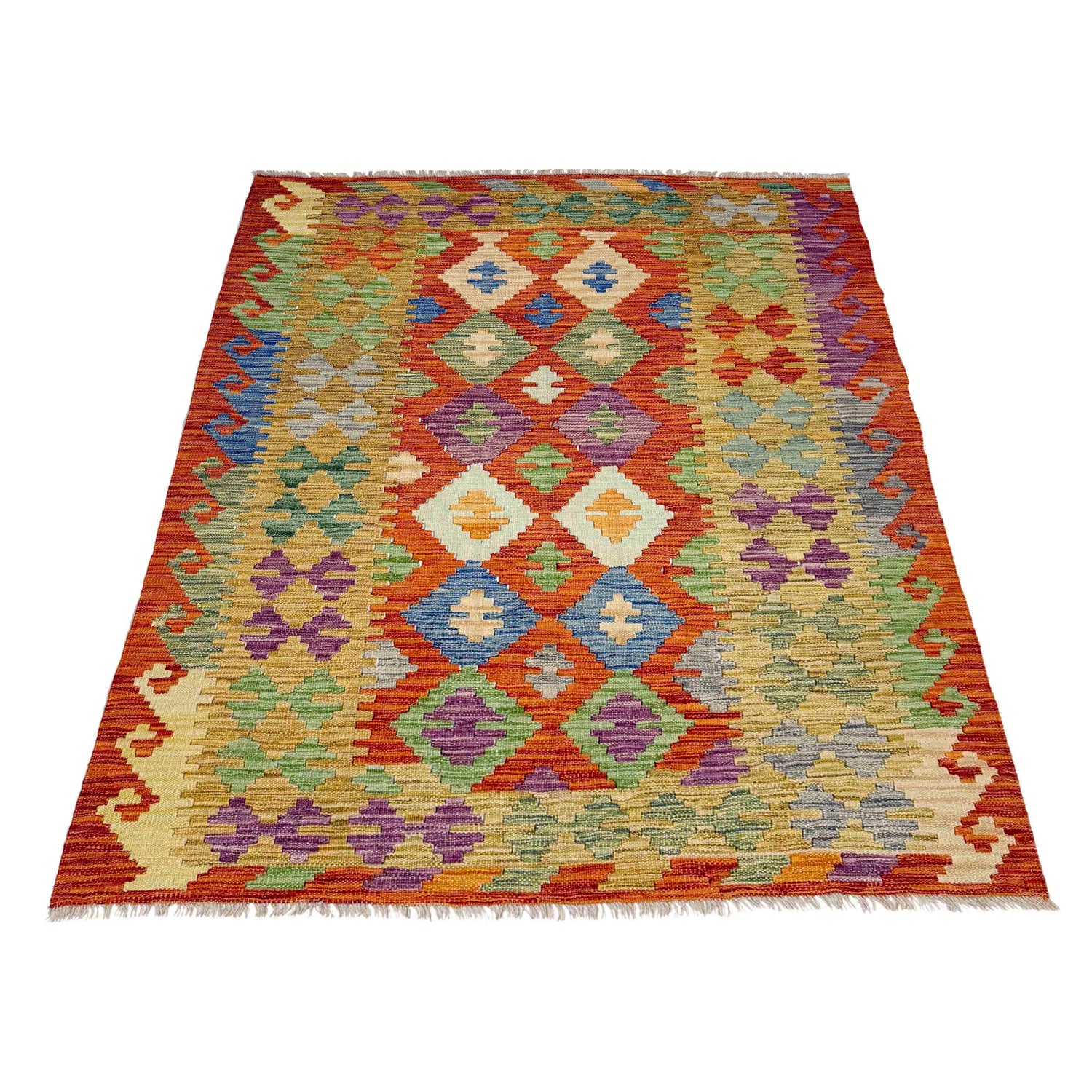 Handmade Afghan Vegetable Kilim 4' 2" x 5' 7" ft / 128 x 171 cm - No. Y39347