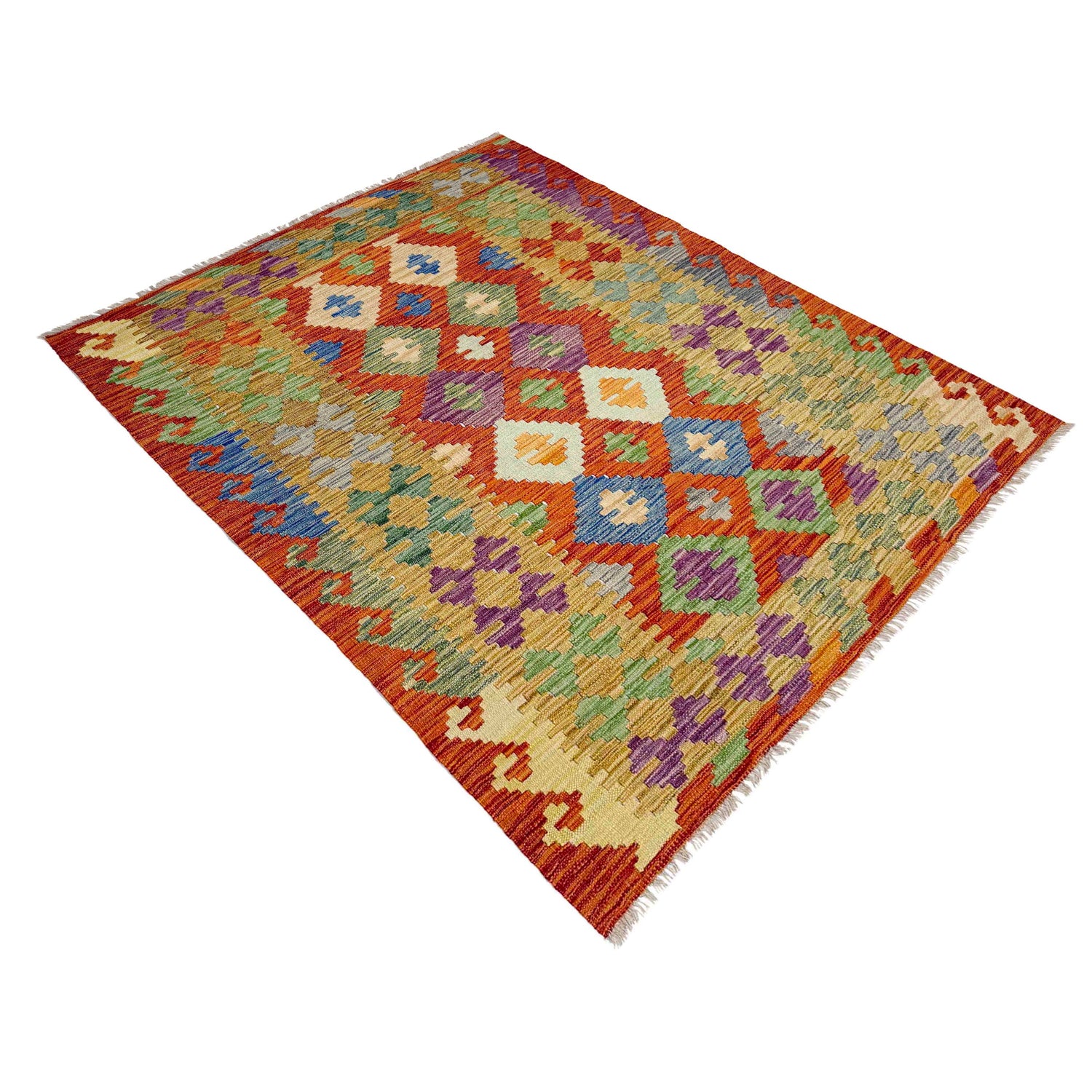 Handmade Afghan Vegetable Kilim 4' 2" x 5' 7" ft / 128 x 171 cm - No. Y39347