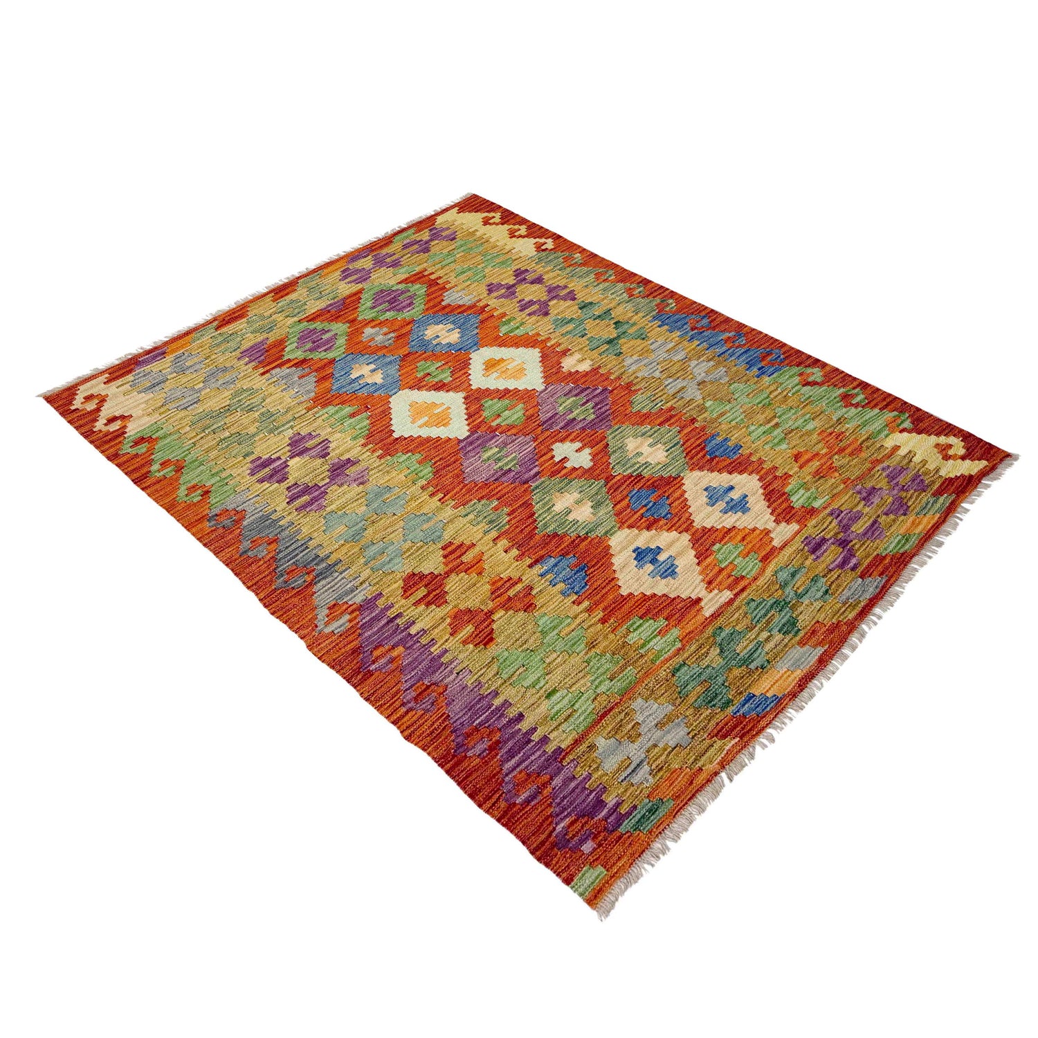 Handmade Afghan Vegetable Kilim 4' 2" x 5' 7" ft / 128 x 171 cm - No. Y39347