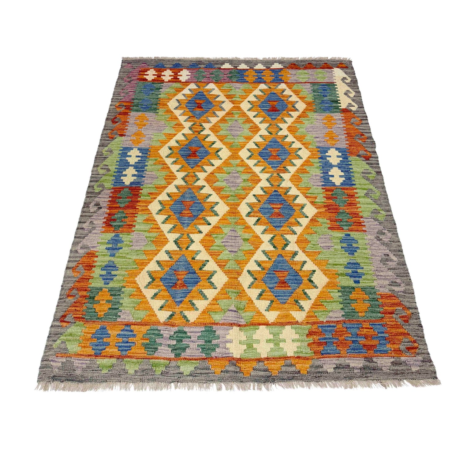 Hand Made Afghan Kilim 4' 2" x 6' 2" ft / 128 x 188 cm - No. Y39348