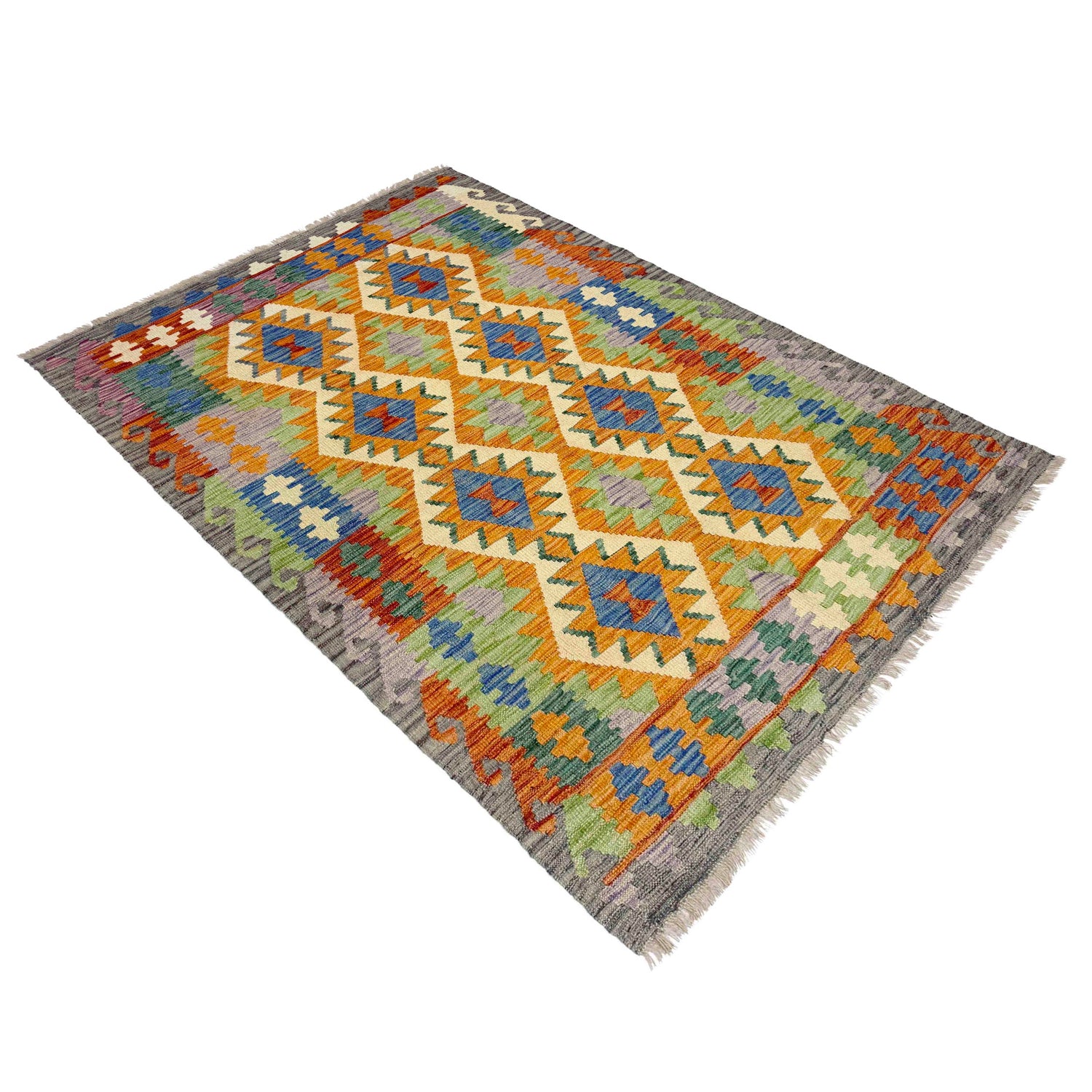 Hand Made Afghan Kilim 4' 2" x 6' 2" ft / 128 x 188 cm - No. Y39348