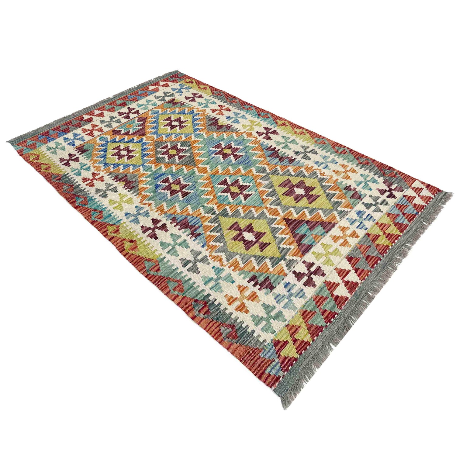 Hand Knotted Afghan Style Kilim 3' 4" x 5' 3" ft / 102 x 161 cm - No. Y39356