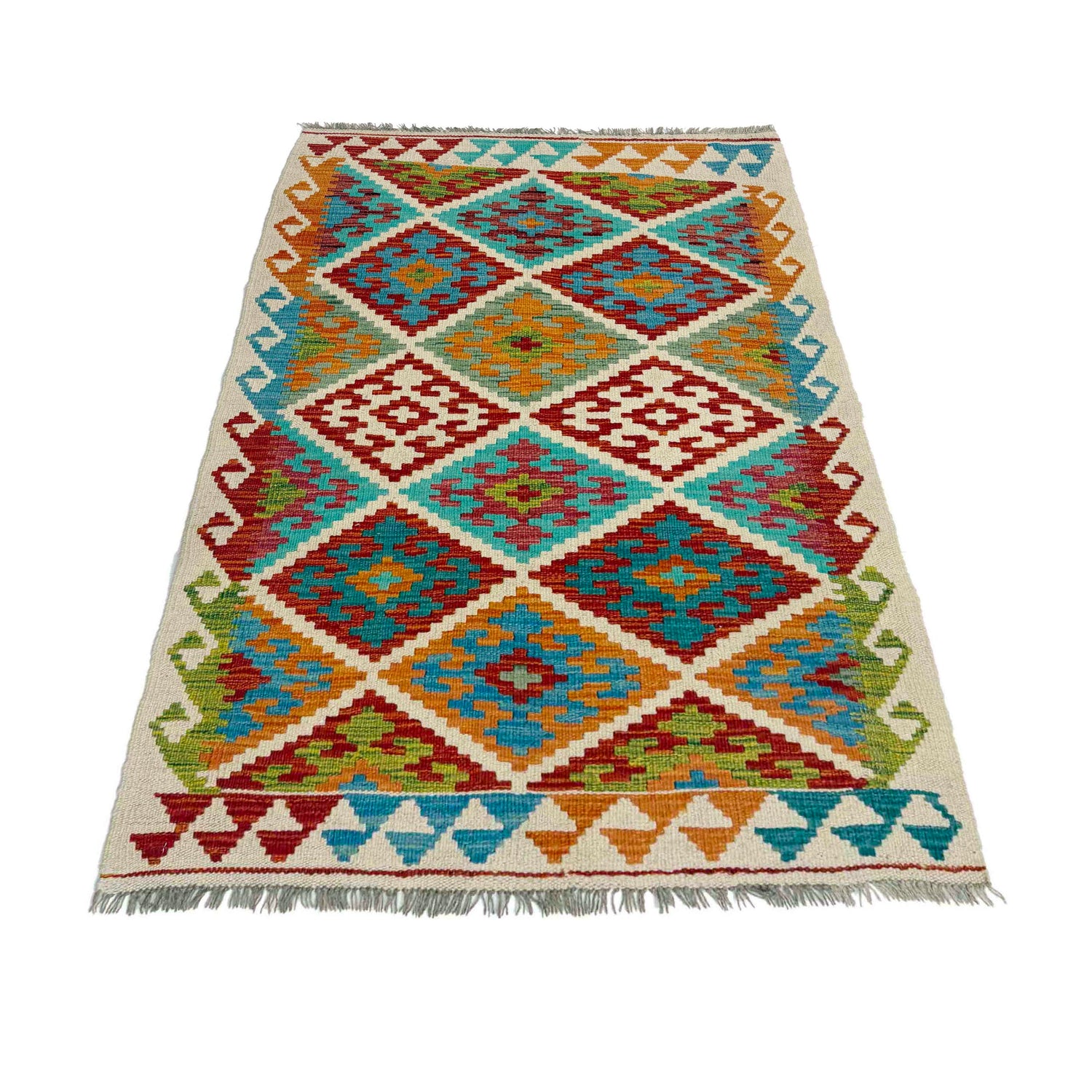 Hand Woven Wool Kelim 3' 0" x 4' 10" ft / 91 x 147 cm - No. Y39357