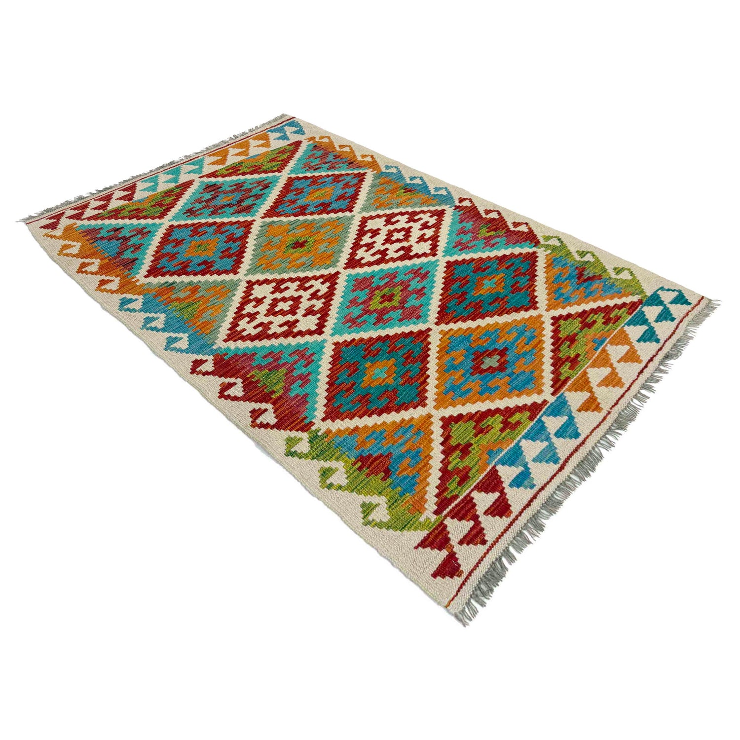 Hand Woven Wool Kelim 3' 0" x 4' 10" ft / 91 x 147 cm - No. Y39357