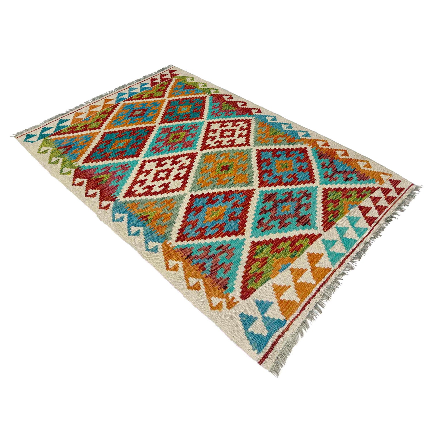 Hand Woven Wool Kelim 3' 0" x 4' 10" ft / 91 x 147 cm - No. Y39357