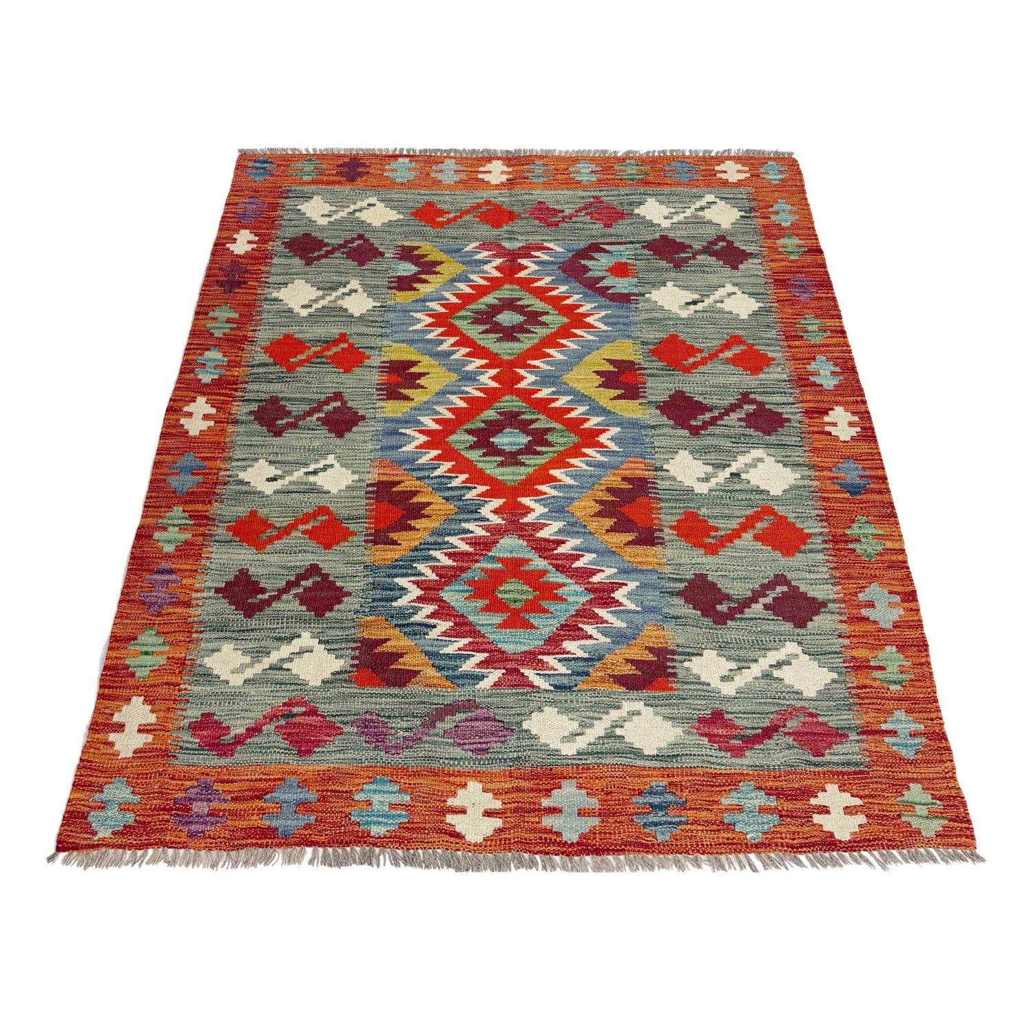 Handmade Turkish Design Wool Kilim 3' 9" x 4' 11" ft / 114 x 149 cm - No. Y39361