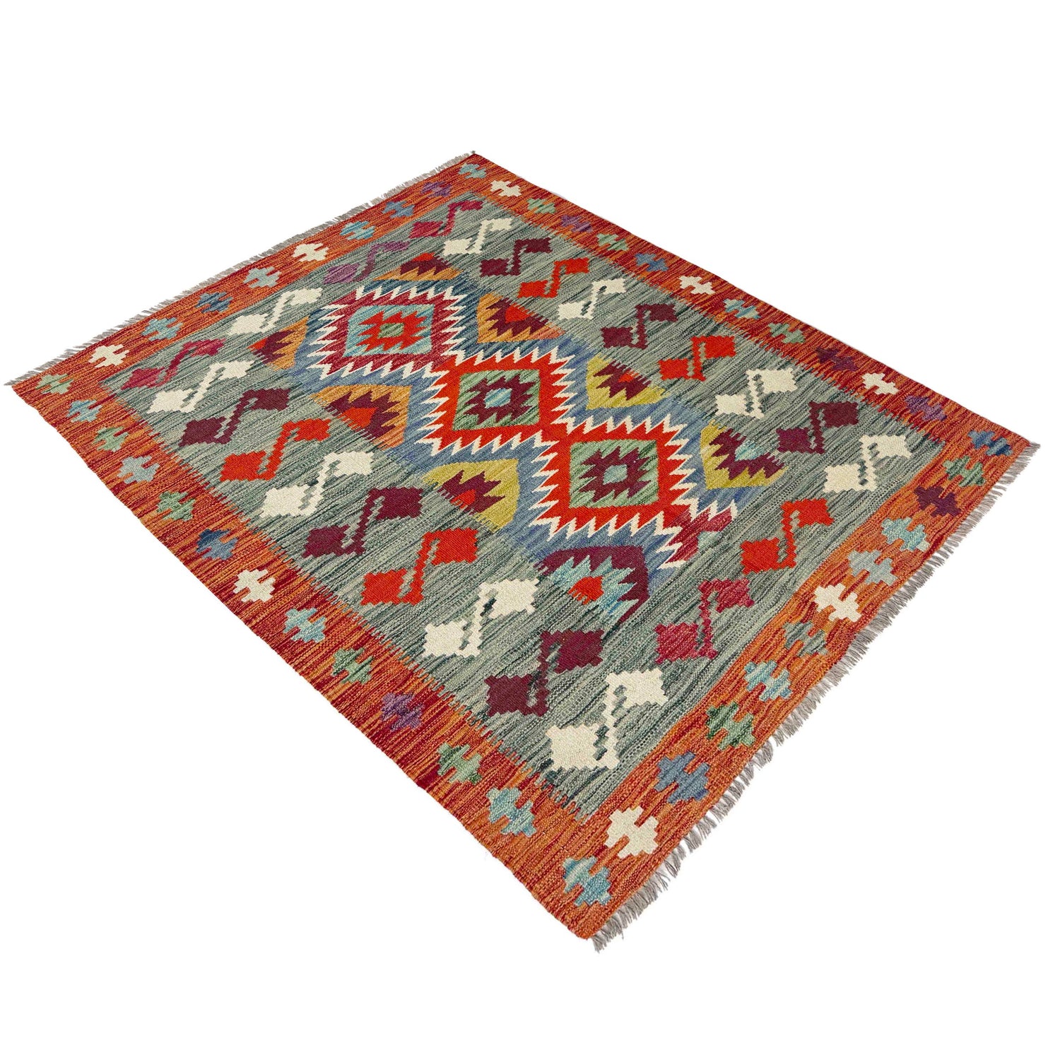 Handmade Turkish Design Wool Kilim 3' 9" x 4' 11" ft / 114 x 149 cm - No. Y39361