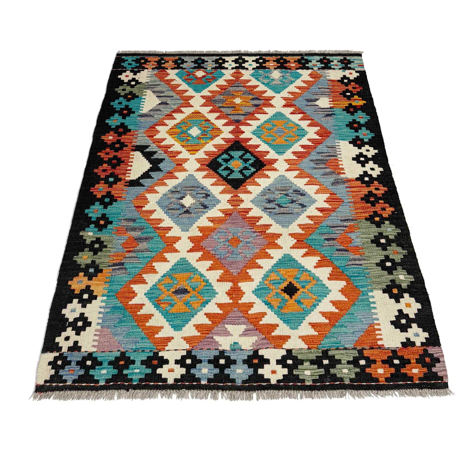 Multi Color ful Flat-Weave Wool Kilim 3' 3" x 5' 0" ft / 99 x 153 cm - No. Y39363