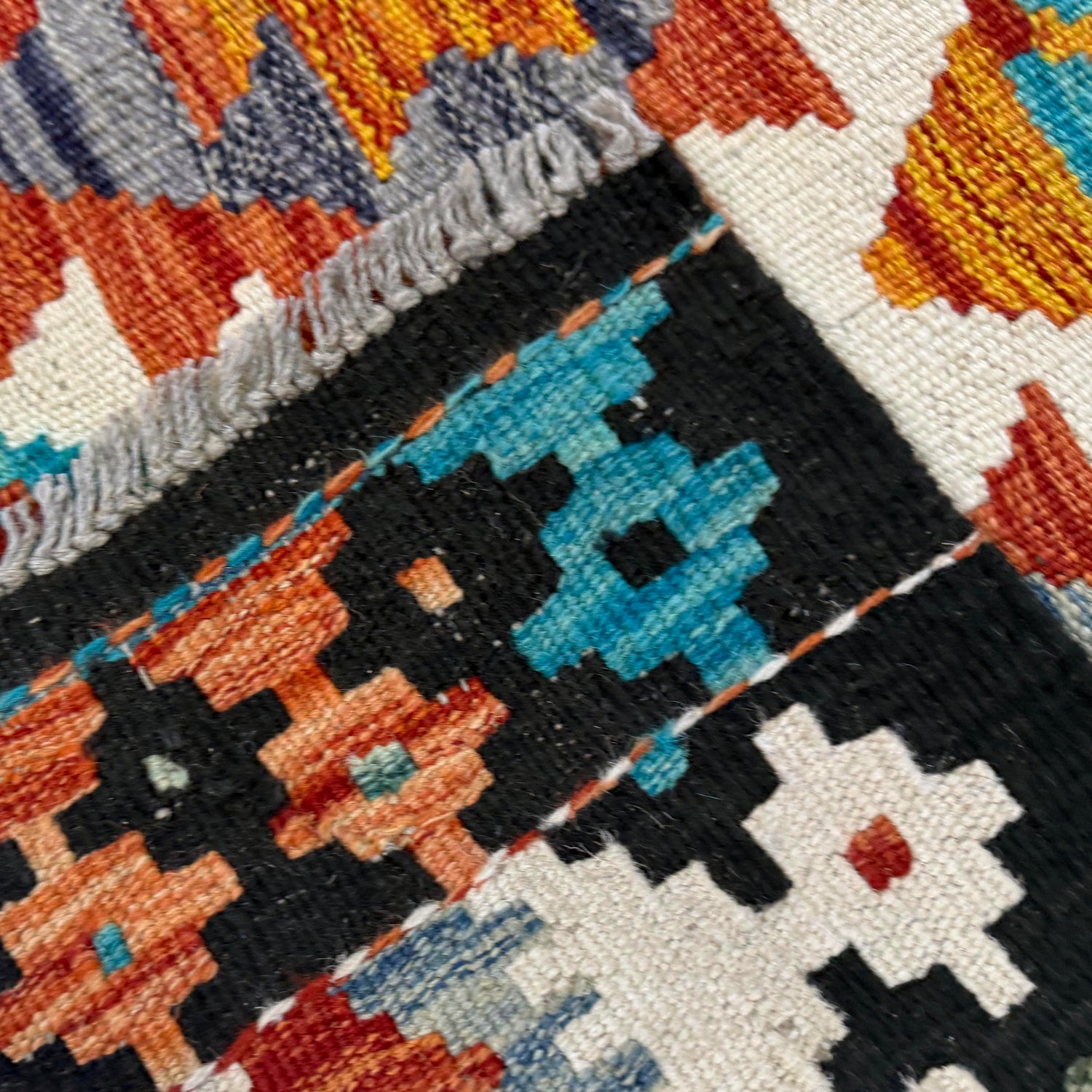 Multi Color ful Flat-Weave Wool Kilim 3' 3" x 5' 0" ft / 99 x 153 cm - No. Y39363