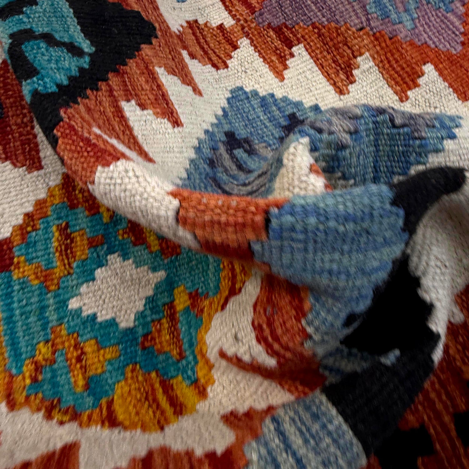 Multi Color ful Flat-Weave Wool Kilim 3' 3" x 5' 0" ft / 99 x 153 cm - No. Y39363