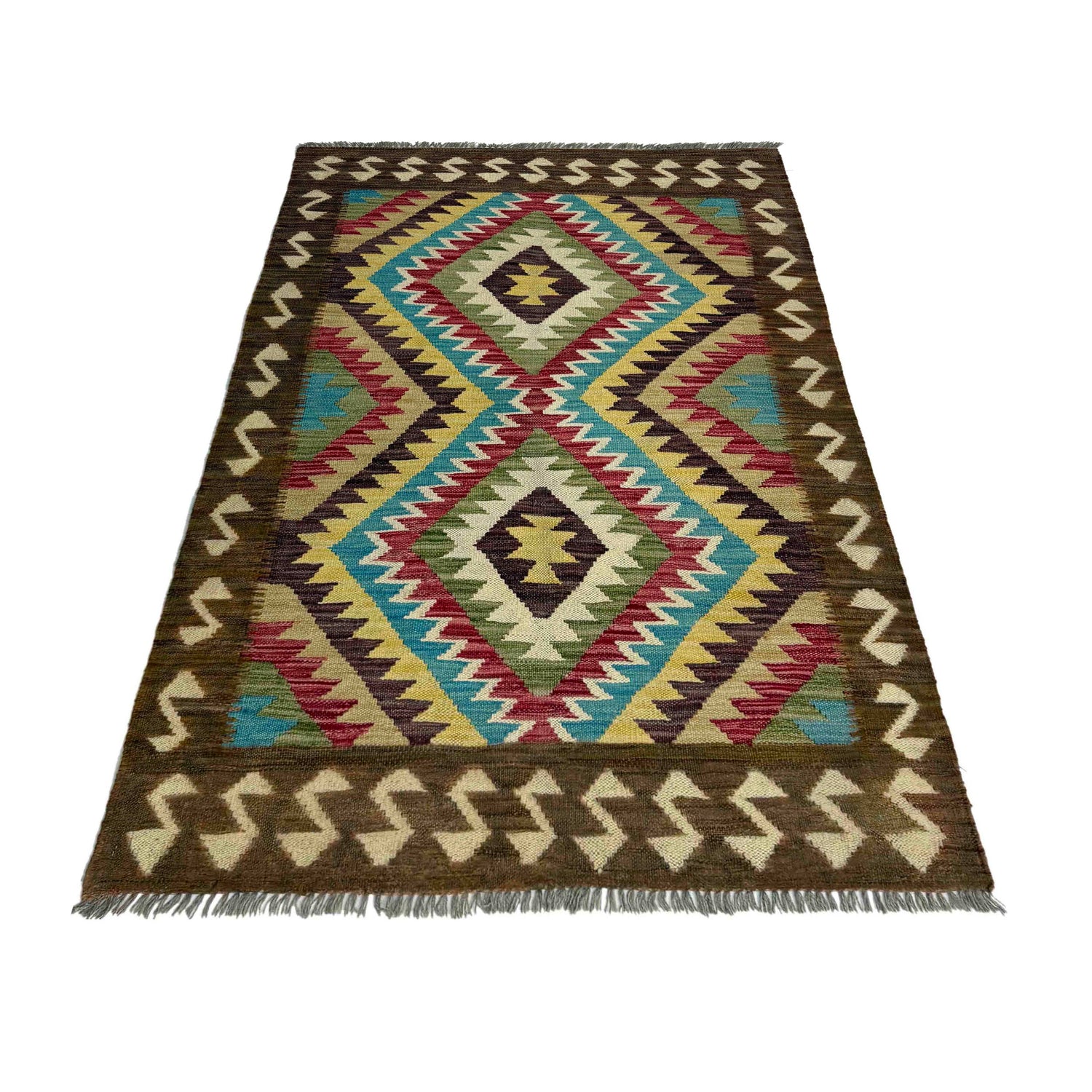 Hand Made Afghan Kilim 3' 3" x 5' 1" ft / 99 x 156 cm - No. Y39372