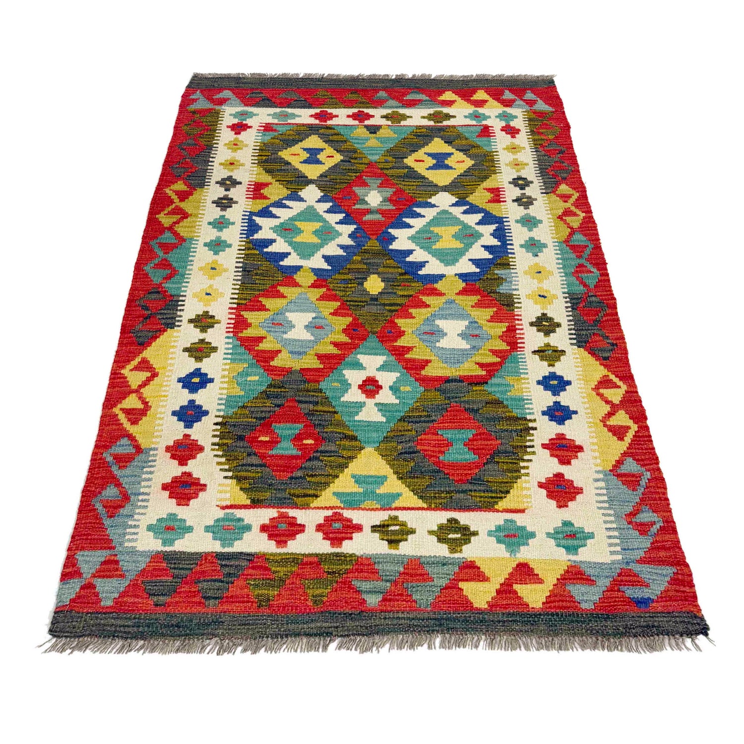 Hand Knotted Afghan Style Kilim 3' 5" x 5' 3" ft / 103 x 161 cm - No. Y39375