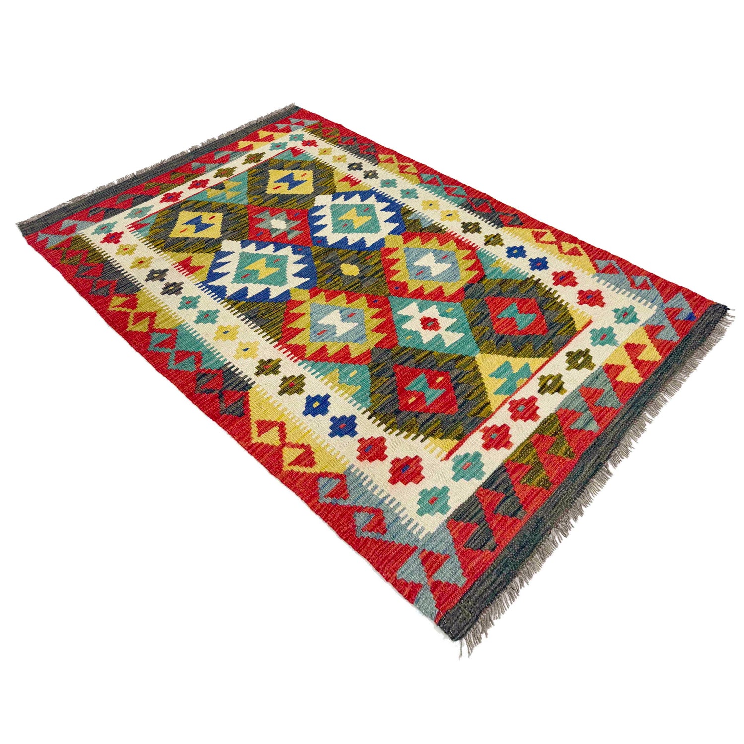 Hand Knotted Afghan Style Kilim 3' 5" x 5' 3" ft / 103 x 161 cm - No. Y39375