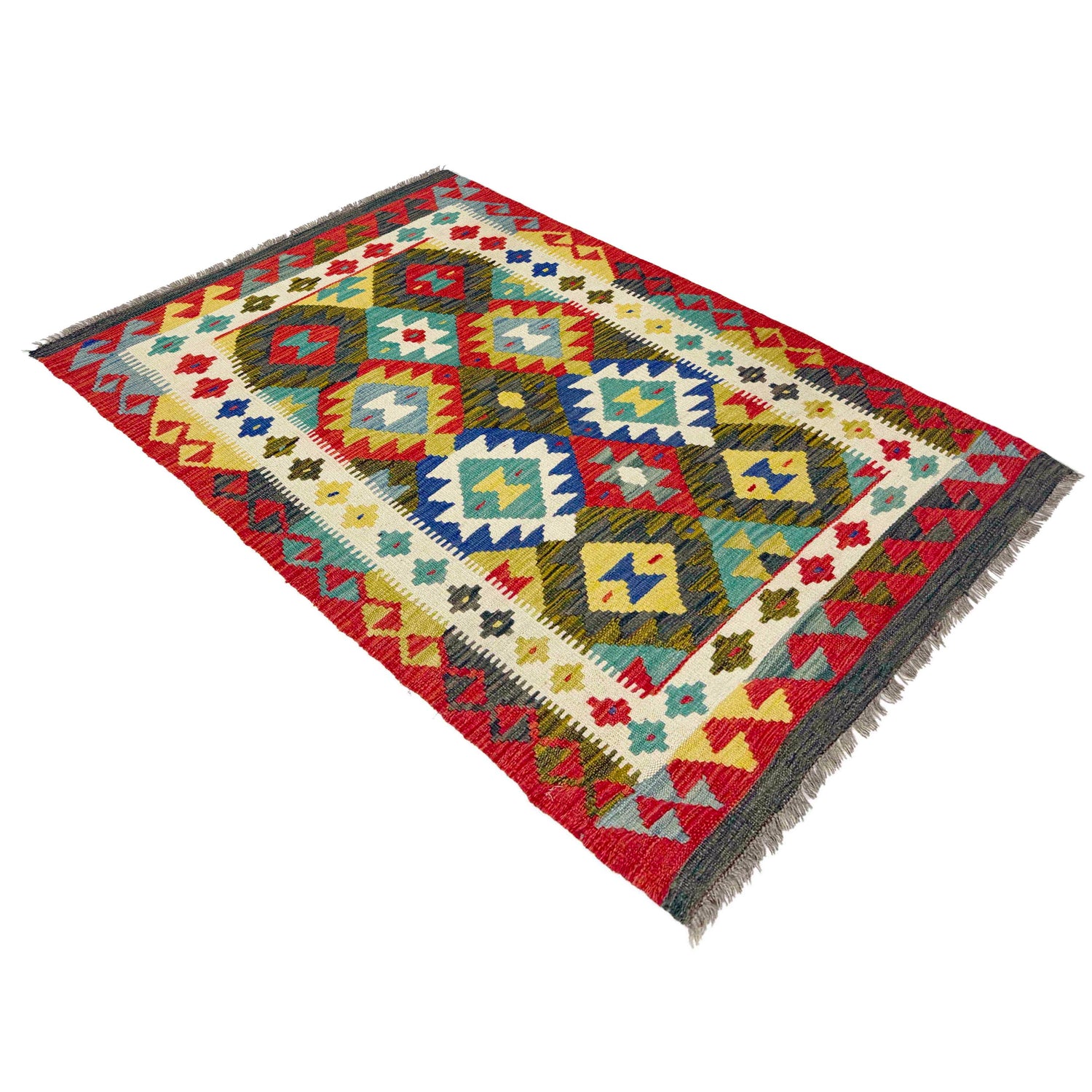 Hand Knotted Afghan Style Kilim 3' 5" x 5' 3" ft / 103 x 161 cm - No. Y39375