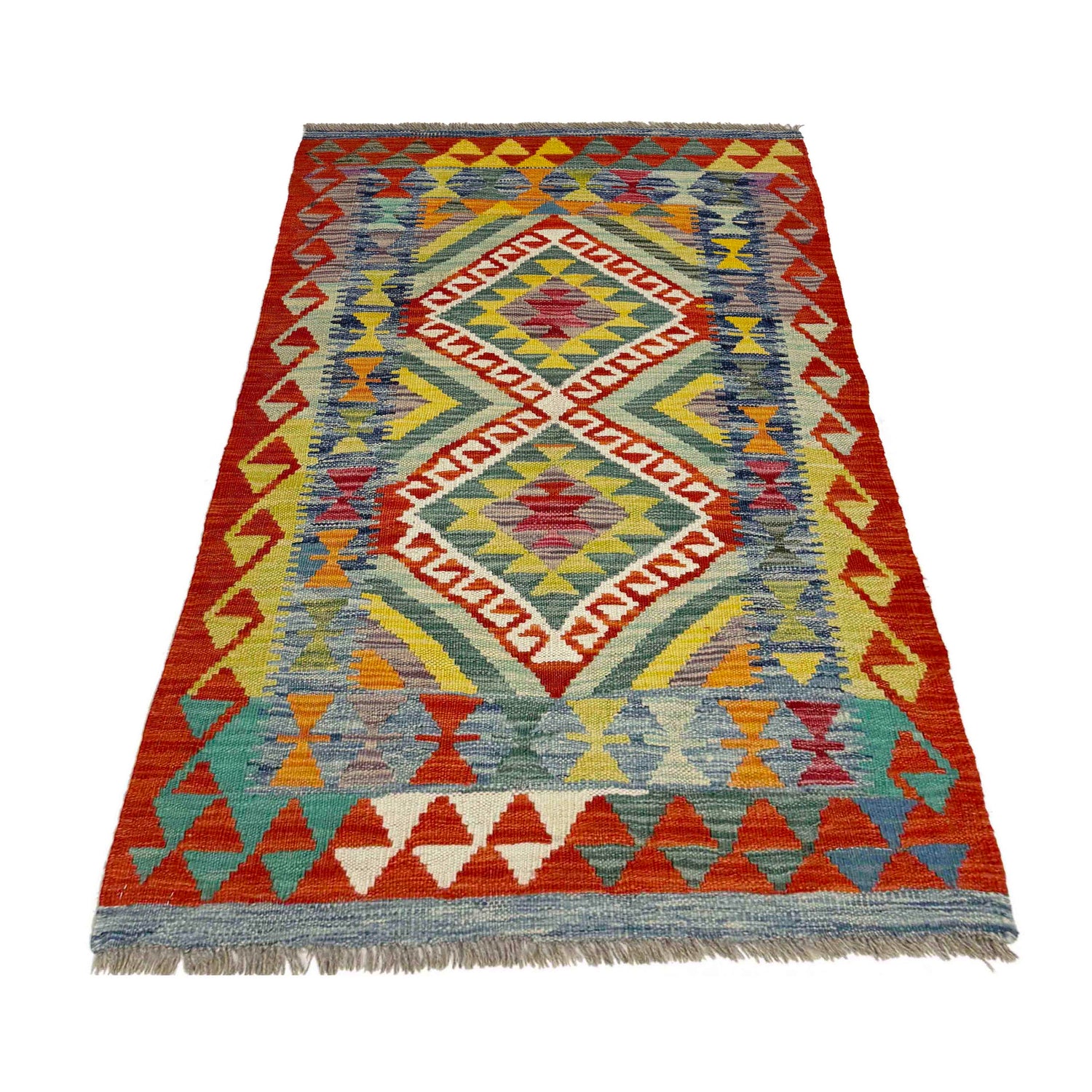 Hand Woven Wool Kelim 2' 7" x 4' 3" ft / 80 x 130 cm - No. Y39376