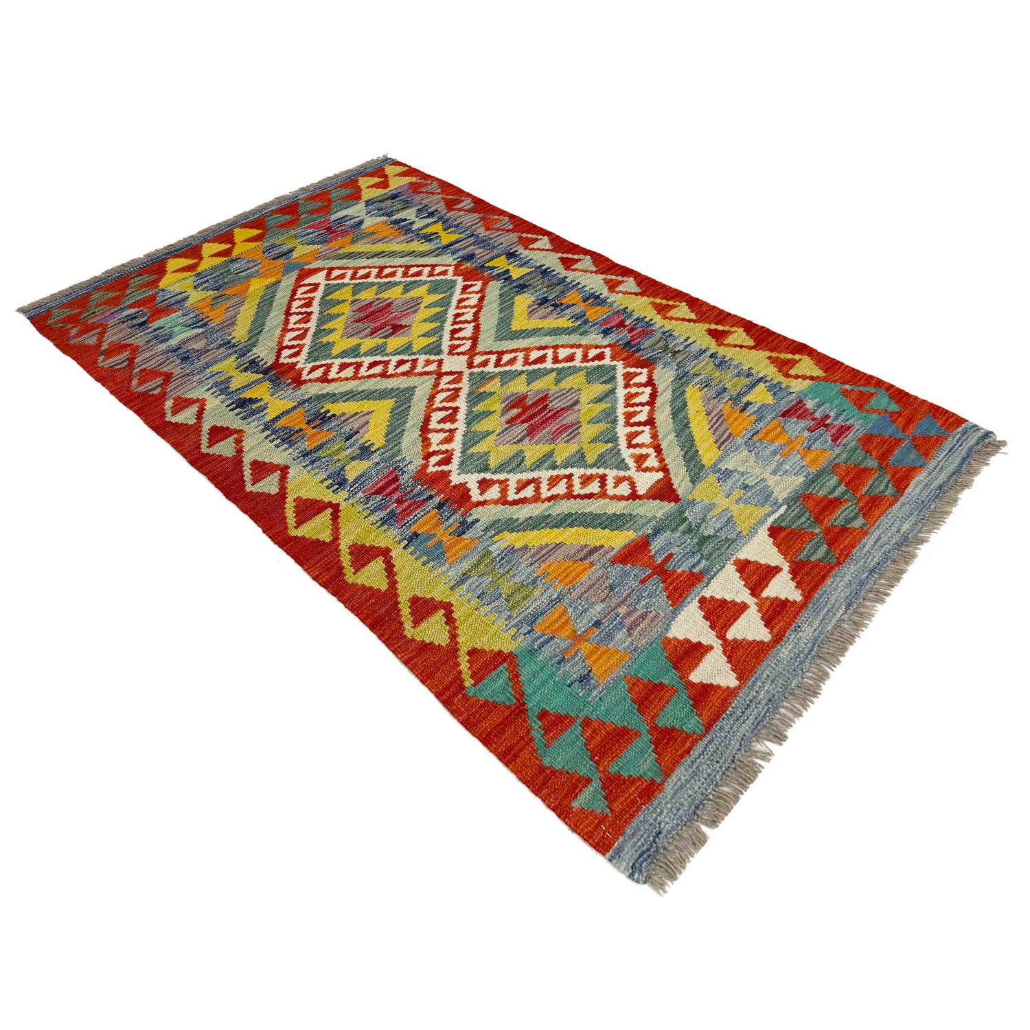 Hand Woven Wool Kelim 2' 7" x 4' 3" ft / 80 x 130 cm - No. Y39376